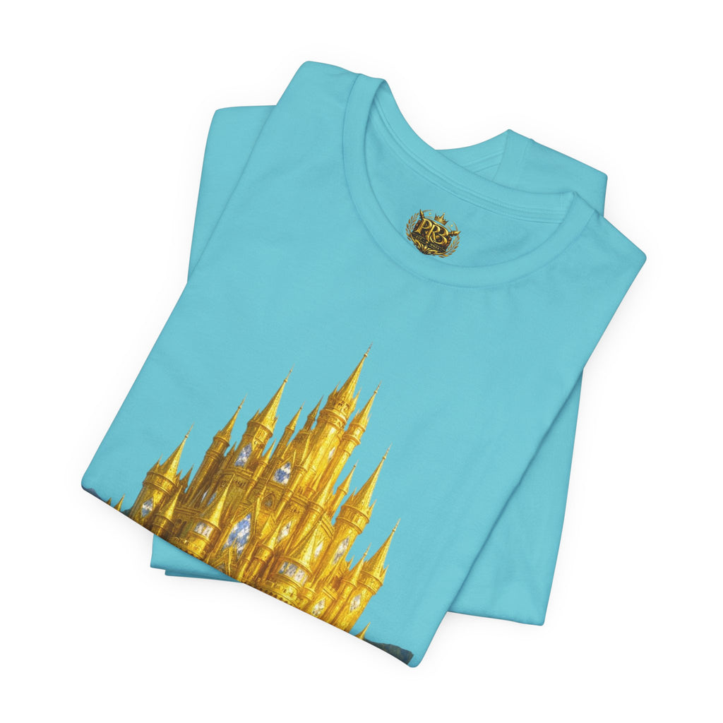 PRB Golden Fantasy Castle Tee | Magical Kingdom Illustration, Fairytale Scene by Power Runs Black