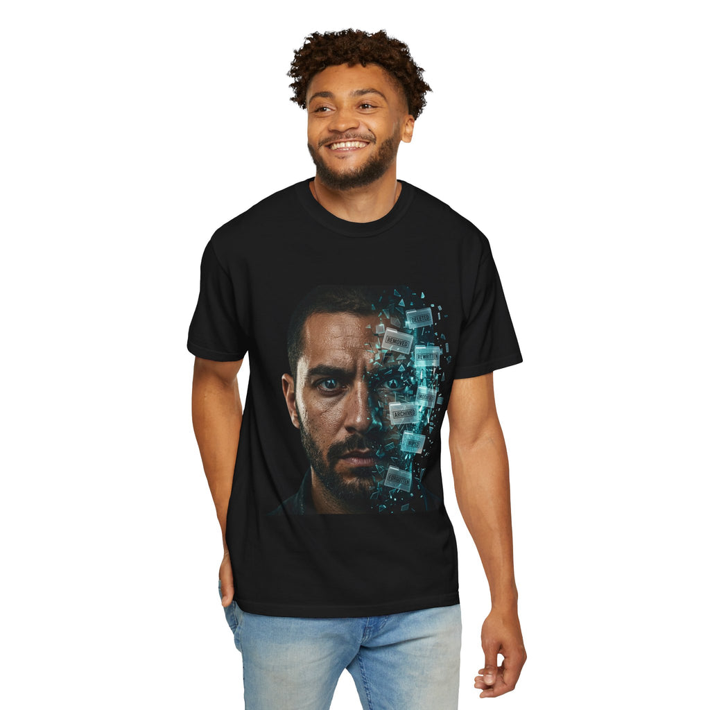 Syndication Loop Cyberpunk Portrait Tee — Tech-Noir Graphic T-Shirt | Power Runs Black by Printify
