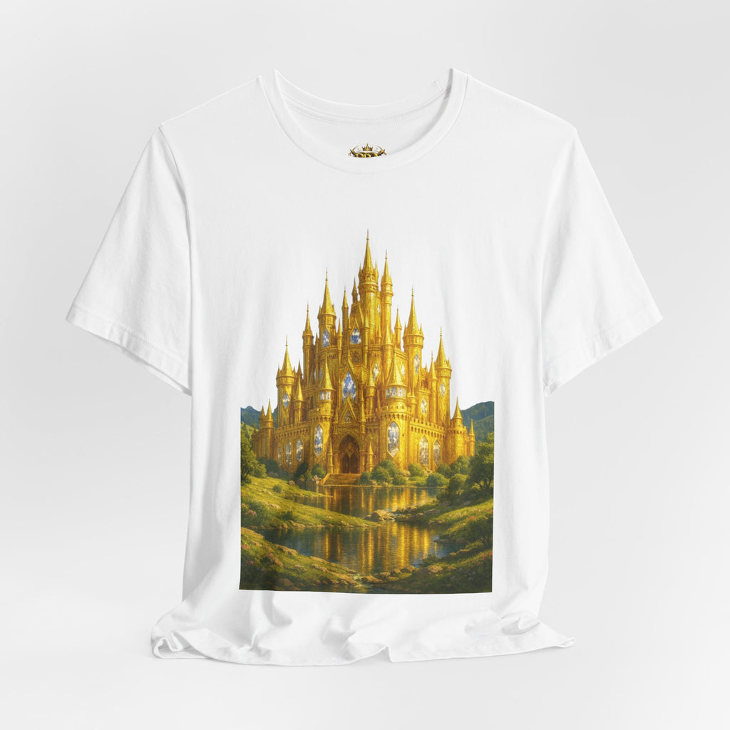 PRB Golden Fantasy Castle Tee | Magical Kingdom Illustration, Fairytale Scene by Printify