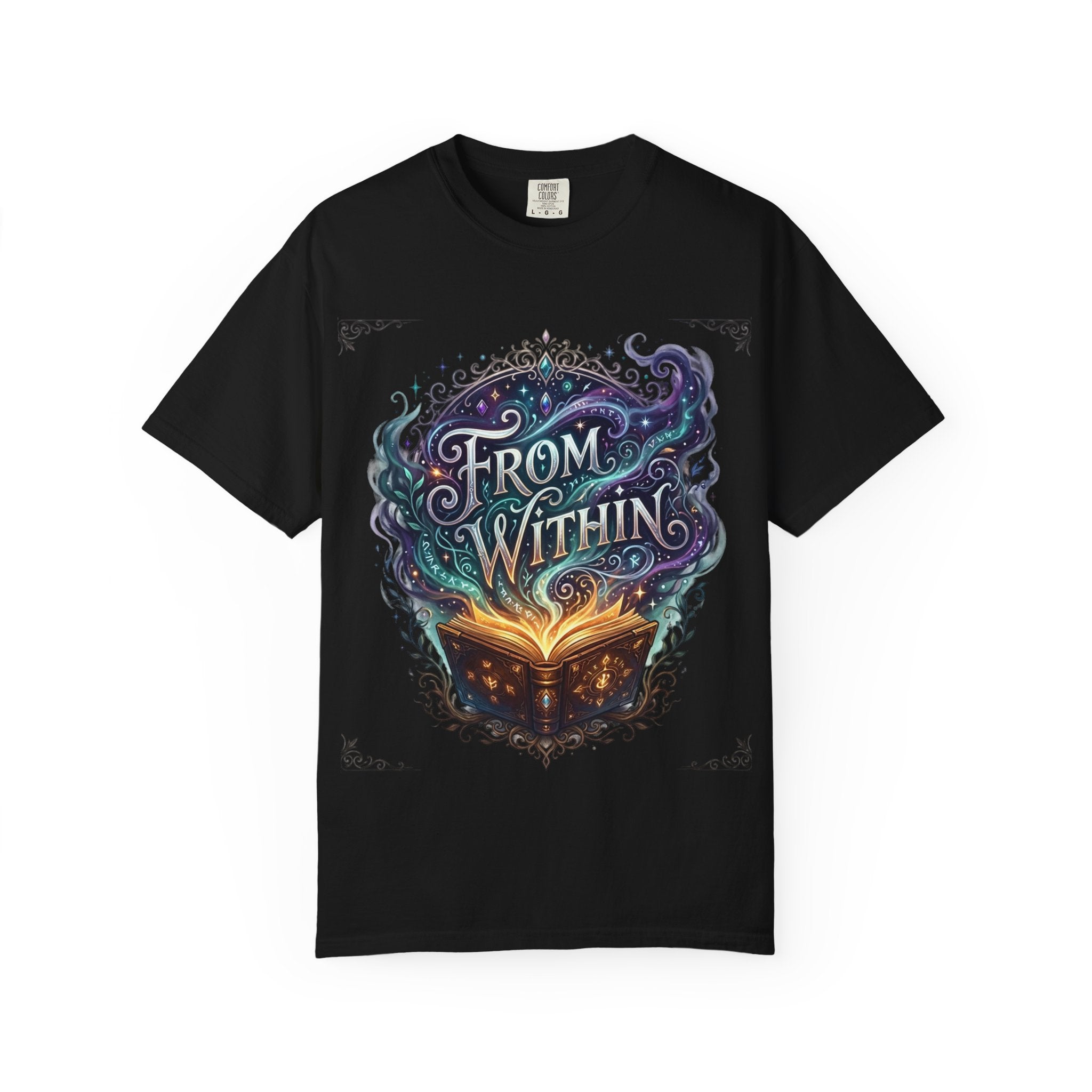 Power Runs Black PRB From Within Magic Book T-Shirt — Fantasy Illustrated Graphic Tee by Printify