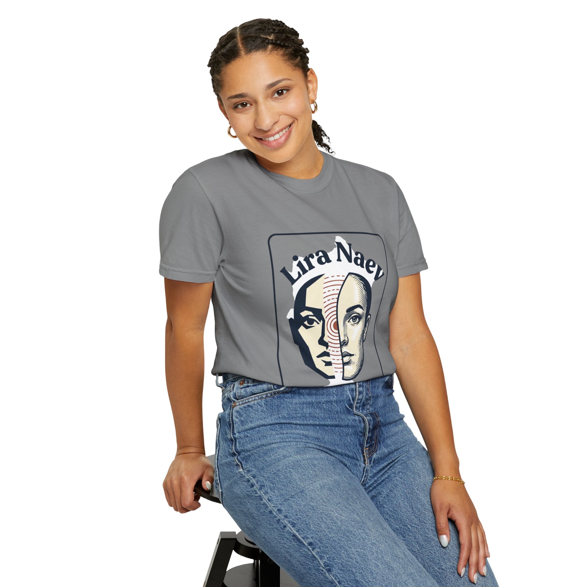 Power Runs Black PRB Lira Naev Split-Face Graphic T-Shirt — “Perception shifts the center” Statement Tee by Power Runs Black