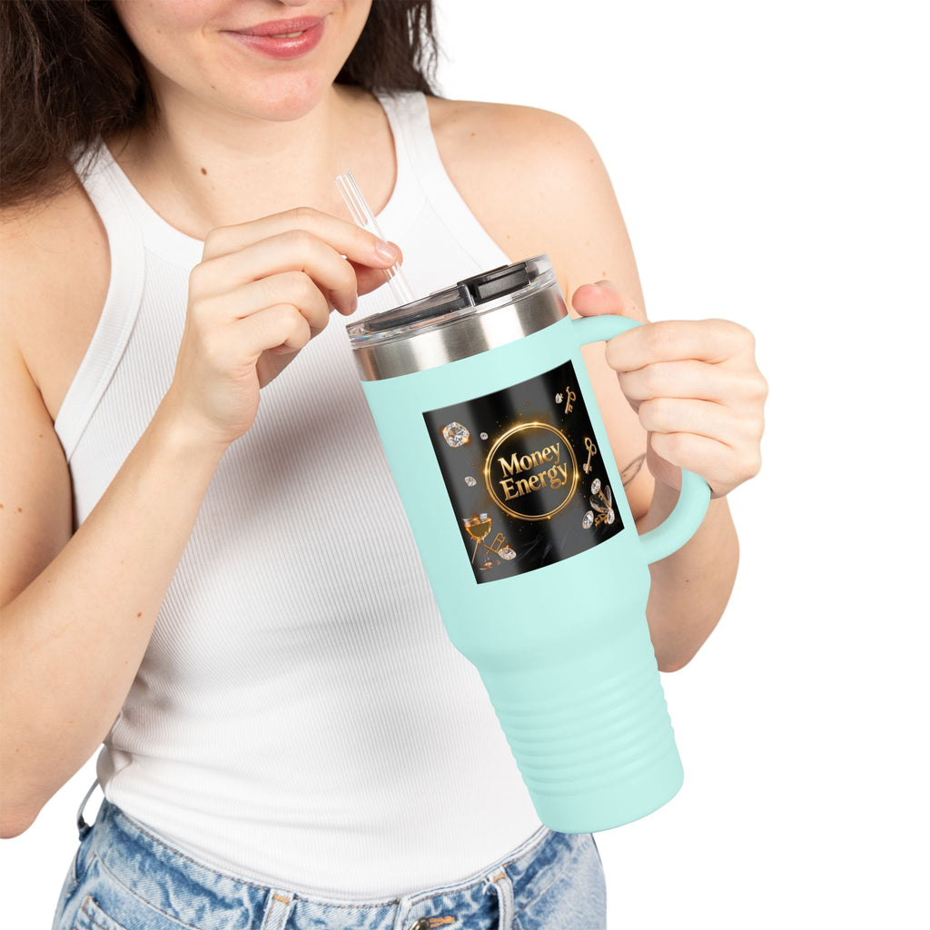 PRB 40oz Insulated Travel Mug — "Money Energy" Motivational Design by Printify