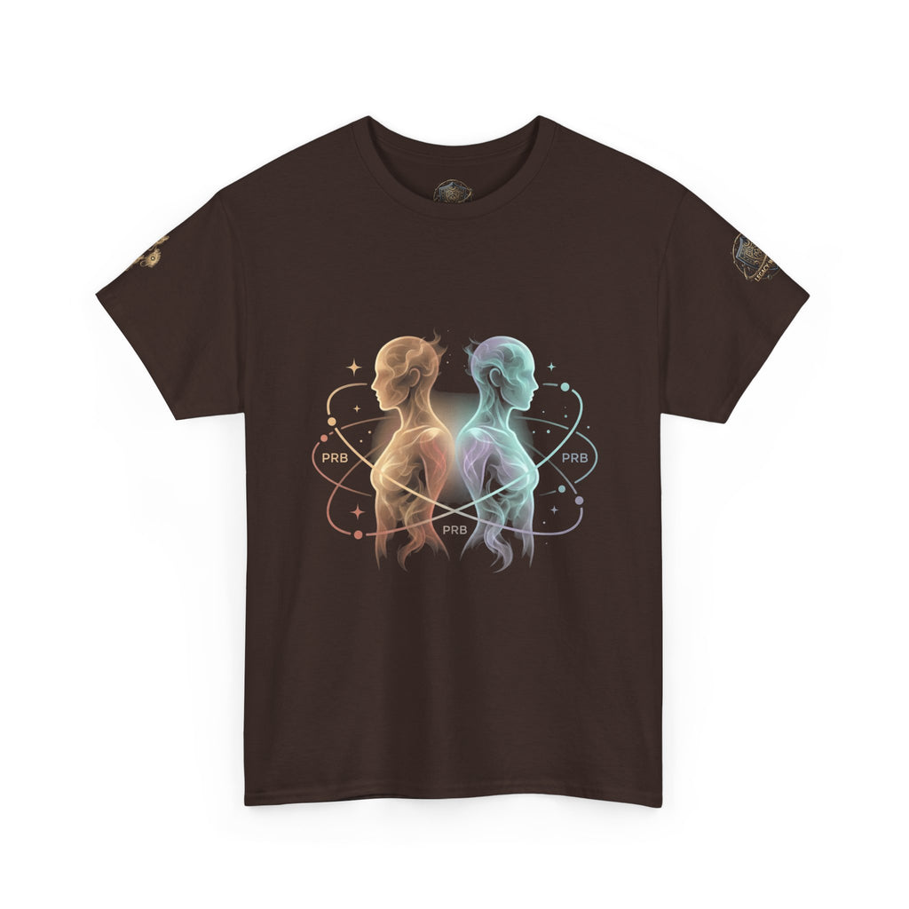 Power Runs Black Gemini Spirit Tee — Twin Sun & Moon Celestial Graphic T-Shirt by Printify