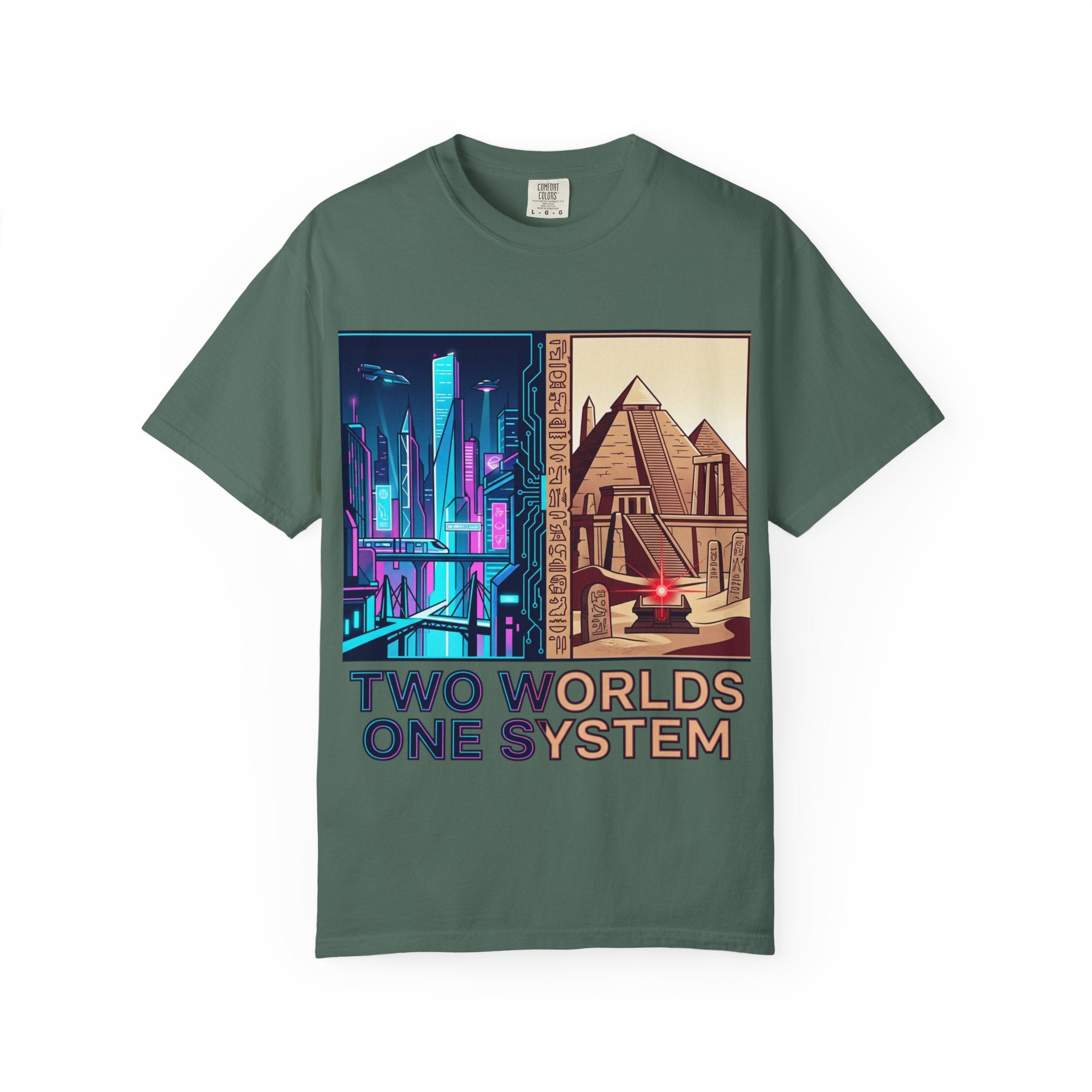 Power Runs Black PRB Blue Technopolis/ Red Dominion Two Worlds One System T-Shirt by Power Runs Black
