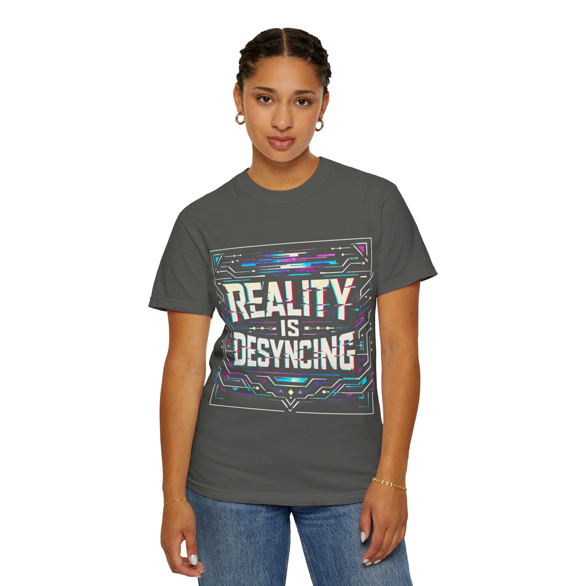Power Runs Black PRB Glitchy Pastel "Reality Is Desyncing" T-Shirt by Printify
