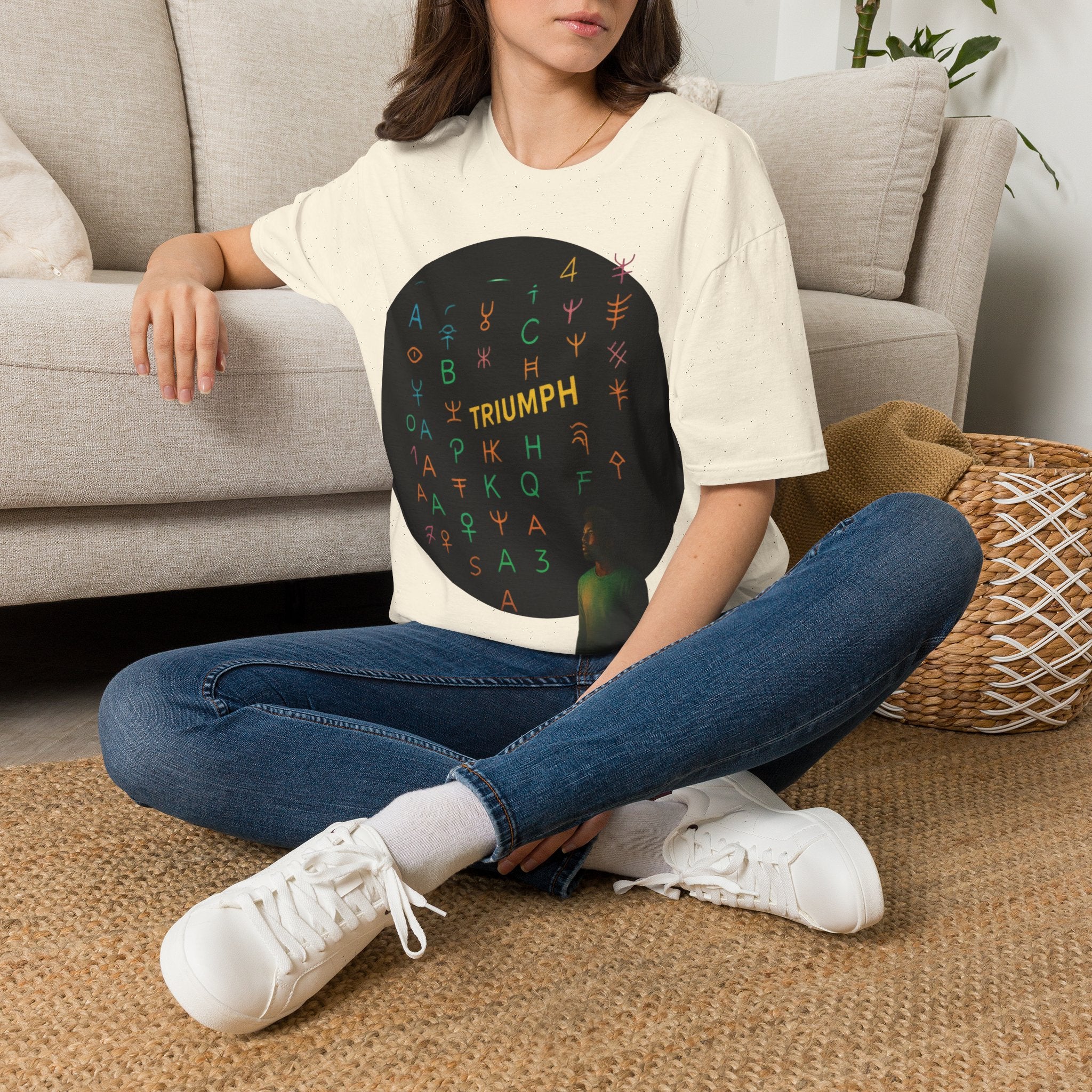 PRB Triumph Afro Hair Silhouette T-Shirt | Black Hair Alphabet Design by Printify