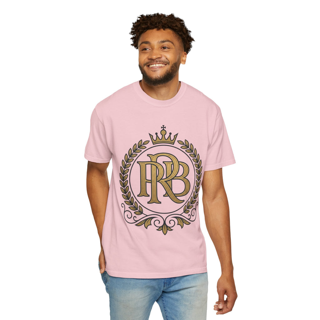PRB Gold Monogram Crest Graphic T-Shirt | Laurel Crown Emblem Streetwear Tee by Printify