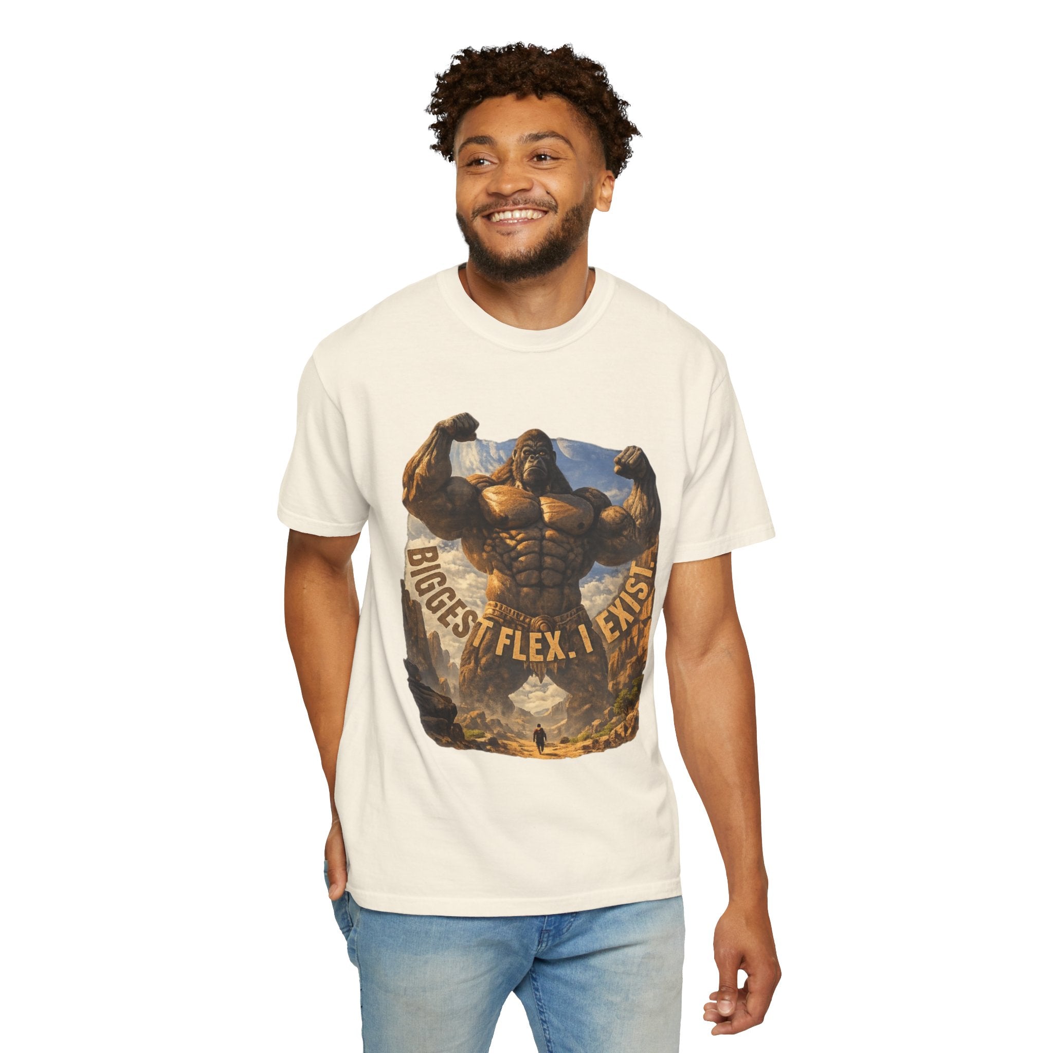 Power Runs Black PRB Biggest Flex I Exist T-Shirt — Funny Muscle Gorilla Graphic Tee by Printify