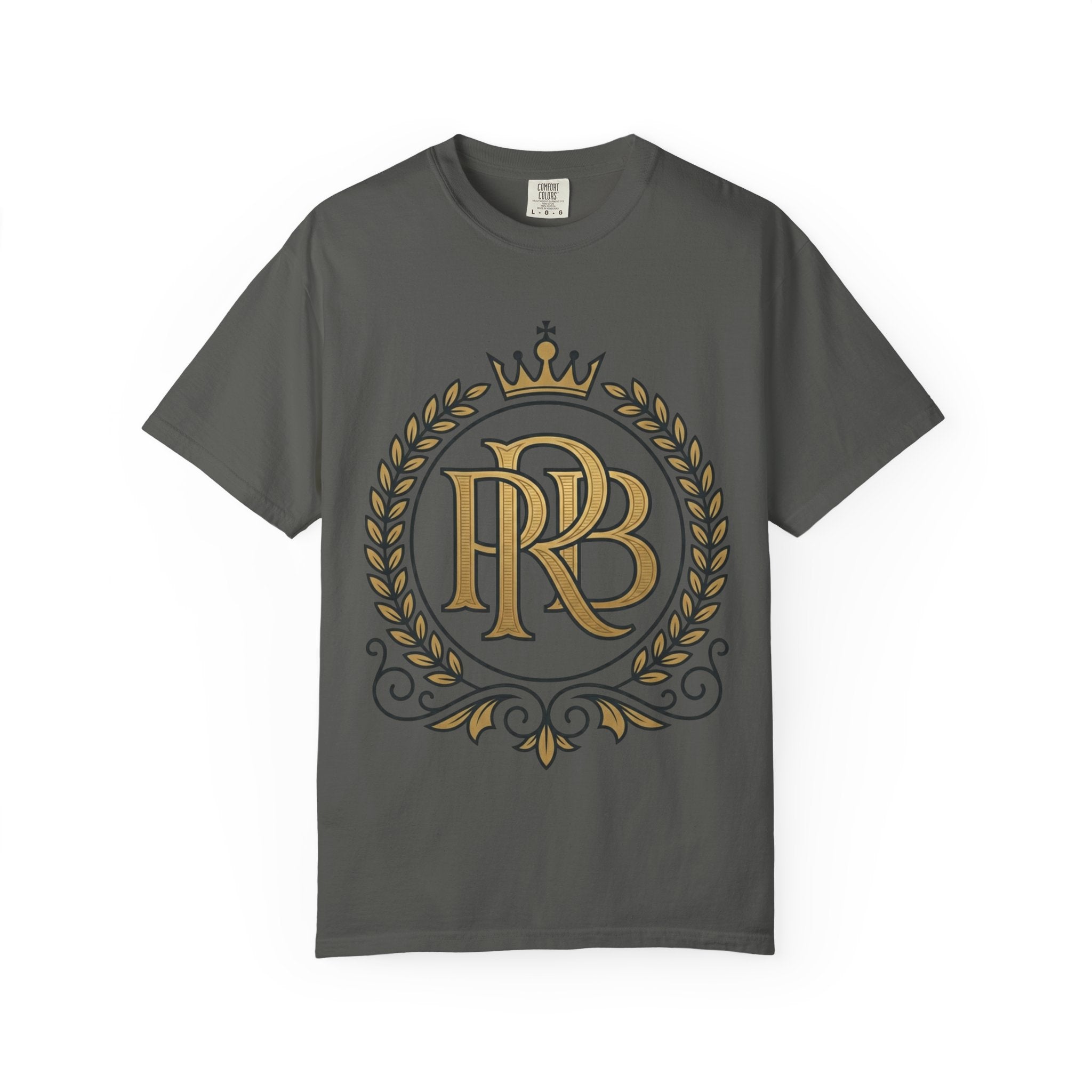 PRB Gold Monogram Crest Graphic T-Shirt | Laurel Crown Emblem Streetwear Tee by Printify