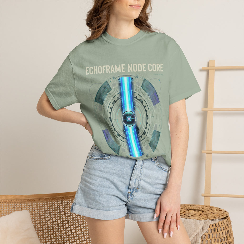 Power Runs Black PRB Echoframe Node Core T-Shirt — Futuristic Tech Graphic Tee by Power Runs Black