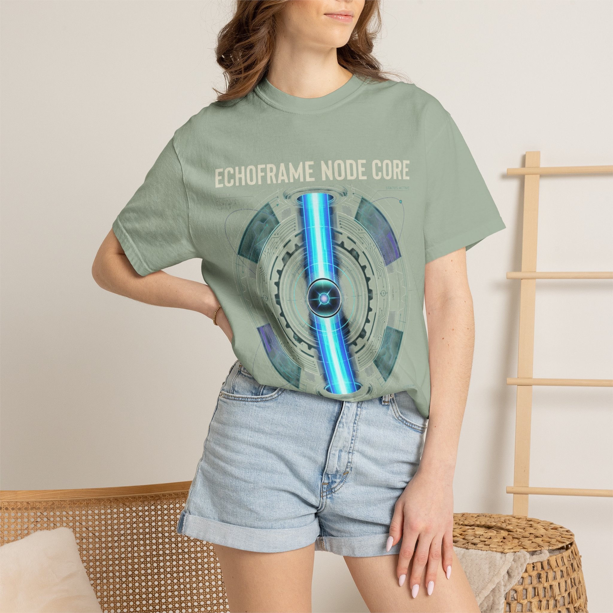 Power Runs Black PRB Echoframe Node Core T-Shirt — Futuristic Tech Graphic Tee by Power Runs Black