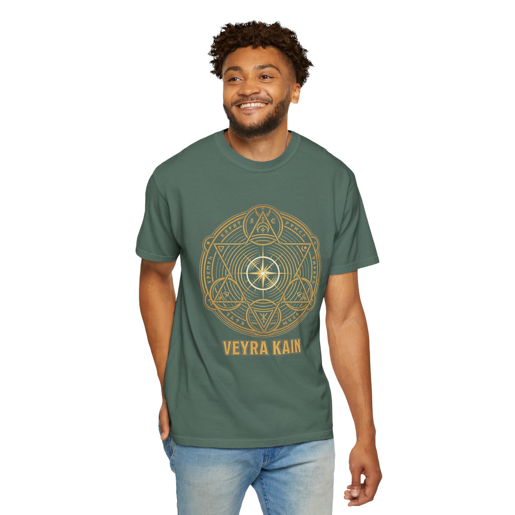 Power Runs Black PRB — Veyra Kain Geometric Sigil Tee with “Too Much Becomes Ruin” Graphic T-Shirt by Printify