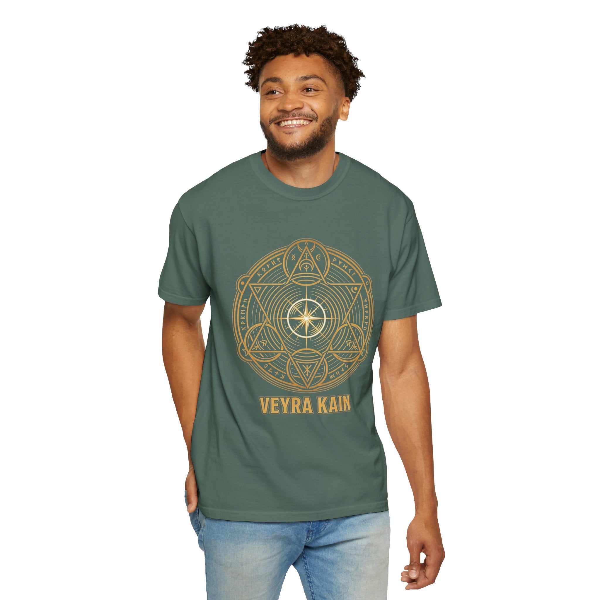 Power Runs Black PRB — Veyra Kain Geometric Sigil Tee with “Too Much Becomes Ruin” Graphic T-Shirt by Printify