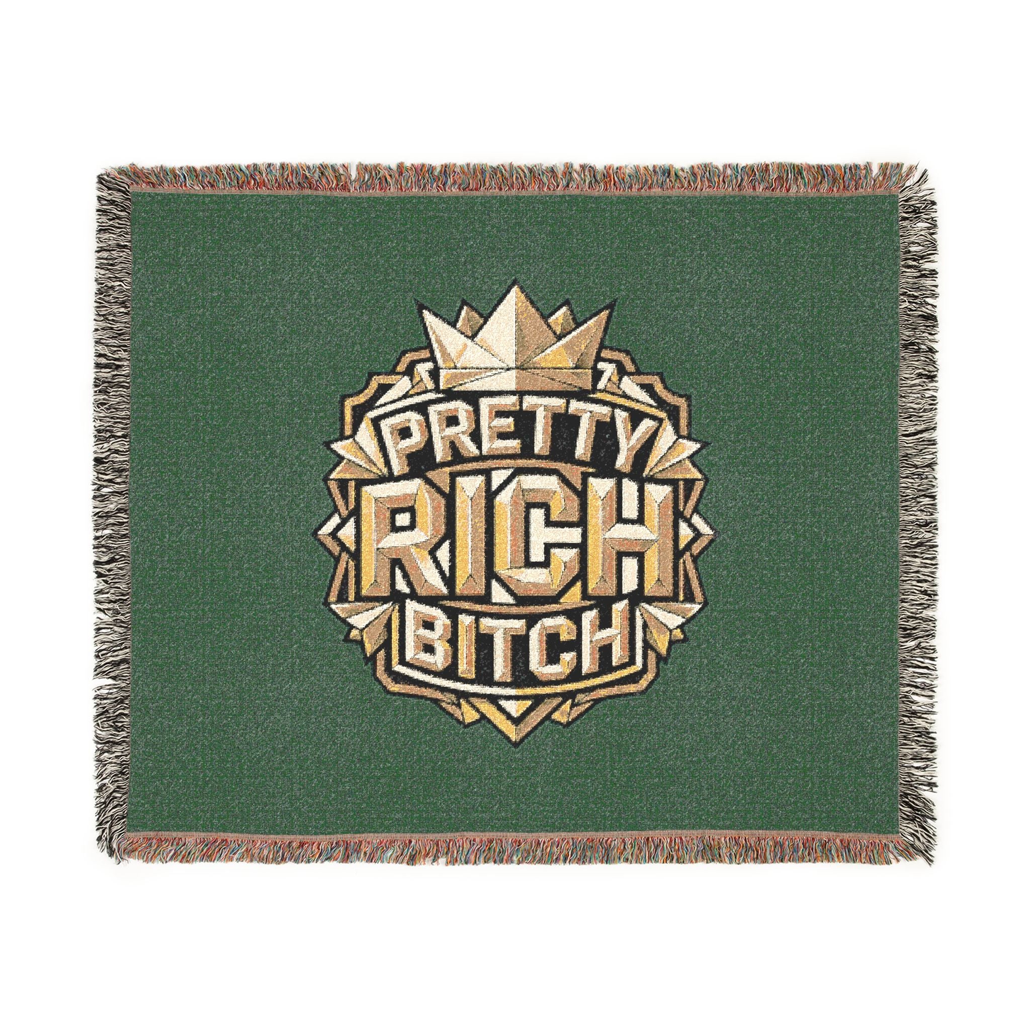 PRB Pretty Rich Bitch Southwestern Aztec Pattern Woven Blanket | Tribal Throw, Geometric Fringe by Power Runs Black