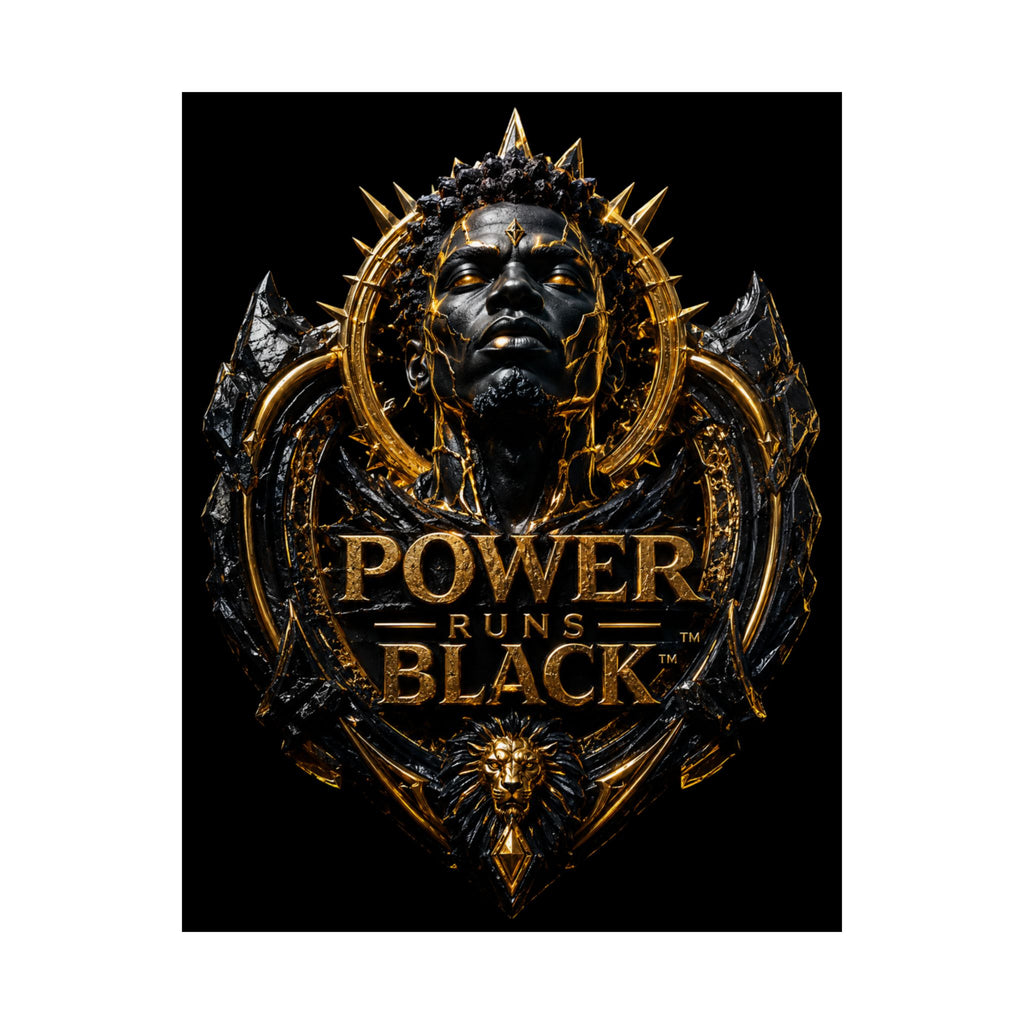 Power Runs Black Matte Poster — Gold & Black Regal Wall Art by Power Runs Black