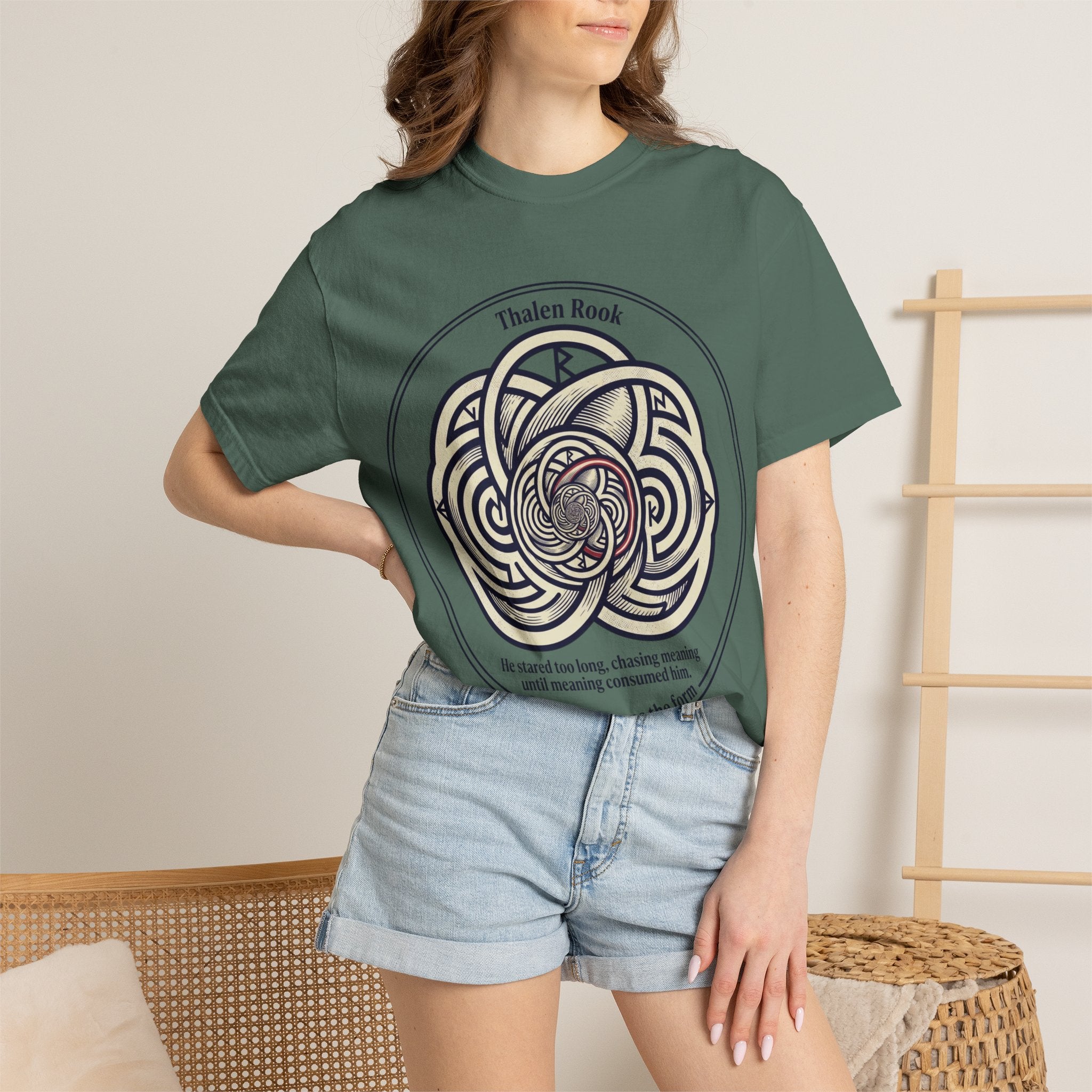 Power Runs Black PRB Thalen Rook Celtic Knot Graphic T-Shirt — "He stared too long..." Quote Tee by Power Runs Black