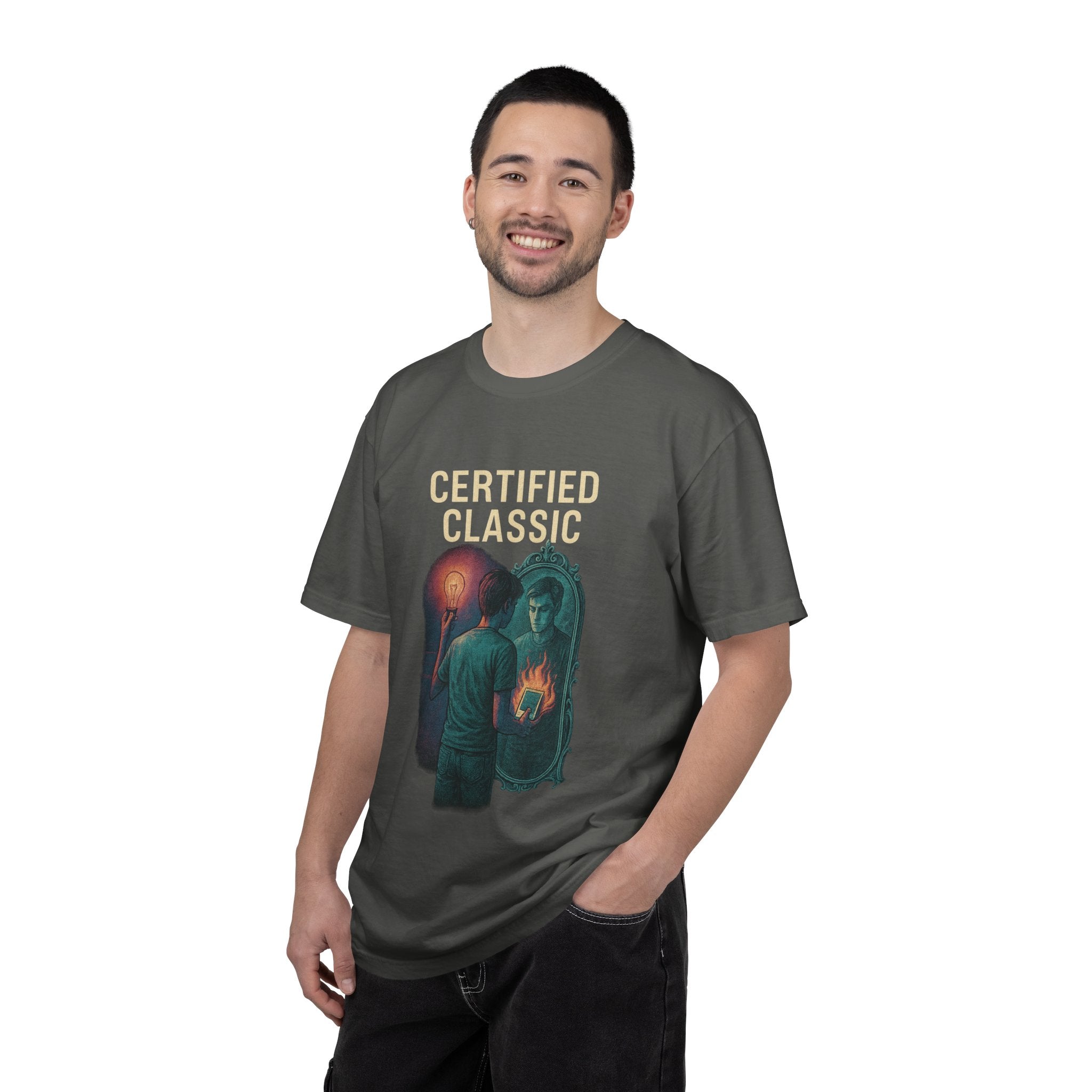 PRB Certified Classic Mirror Illustration T-shirt | Retro Mystic Artwork by Power Runs Black