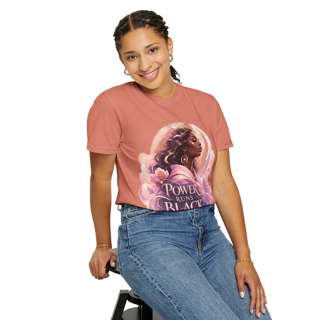 Power Runs Black graphic tee | Black woman portrait, Afro empowerment shirt by Power Runs Black