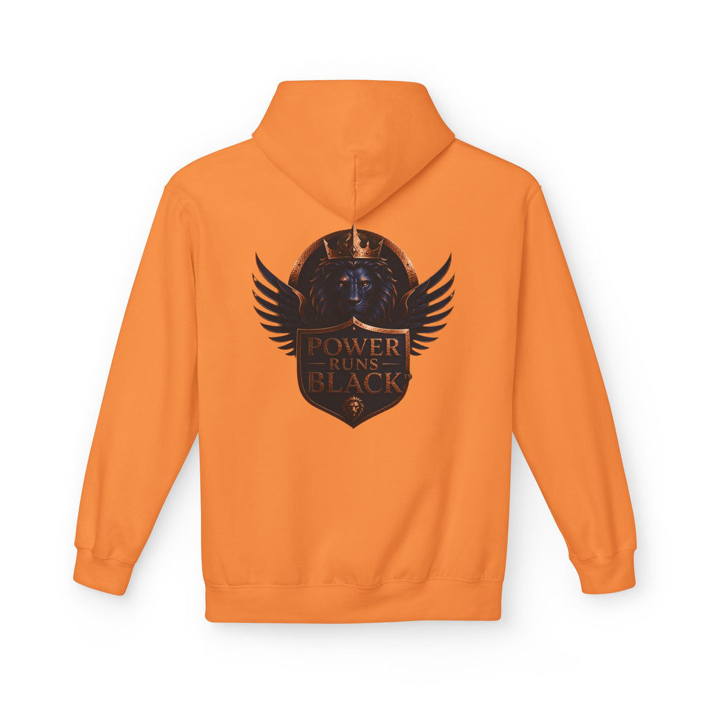 Power Runs Black crest hoodie | medieval shield with lions and wings by Power Runs Black