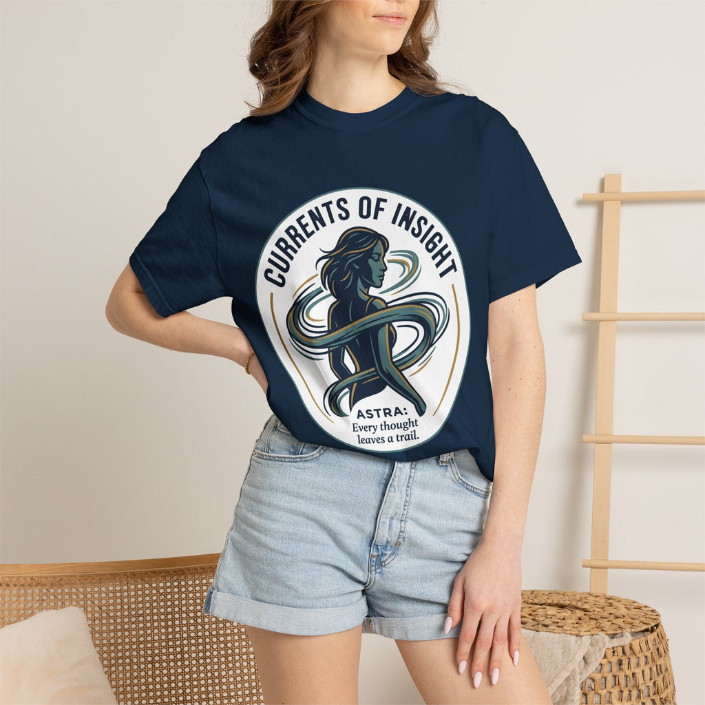 Power Runs Black Currents of Insight T-Shirt — 'Astra: Every thought leaves a trail' Graphic Tee by Power Runs Black