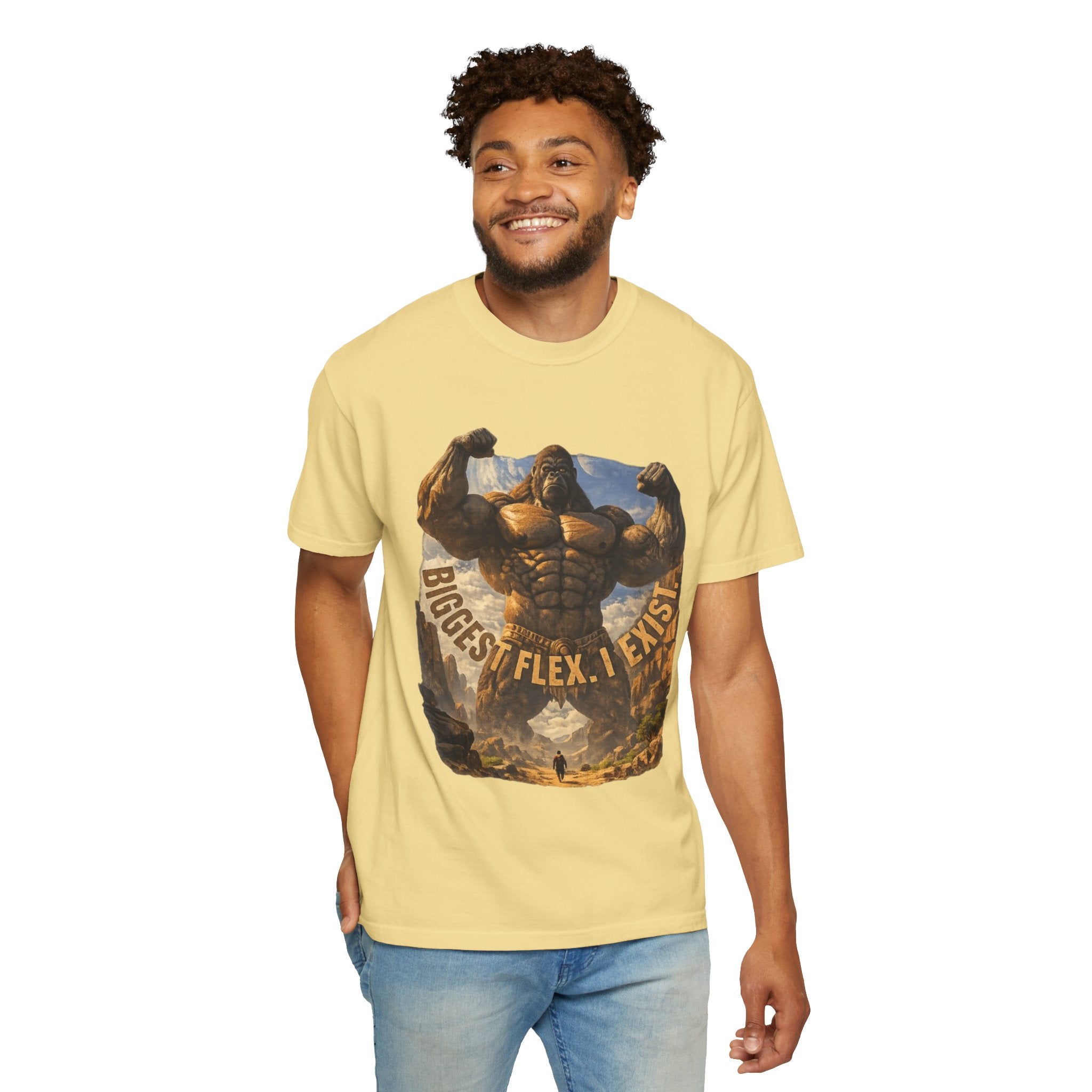 Power Runs Black PRB Biggest Flex I Exist T-Shirt — Funny Muscle Gorilla Graphic Tee by Printify