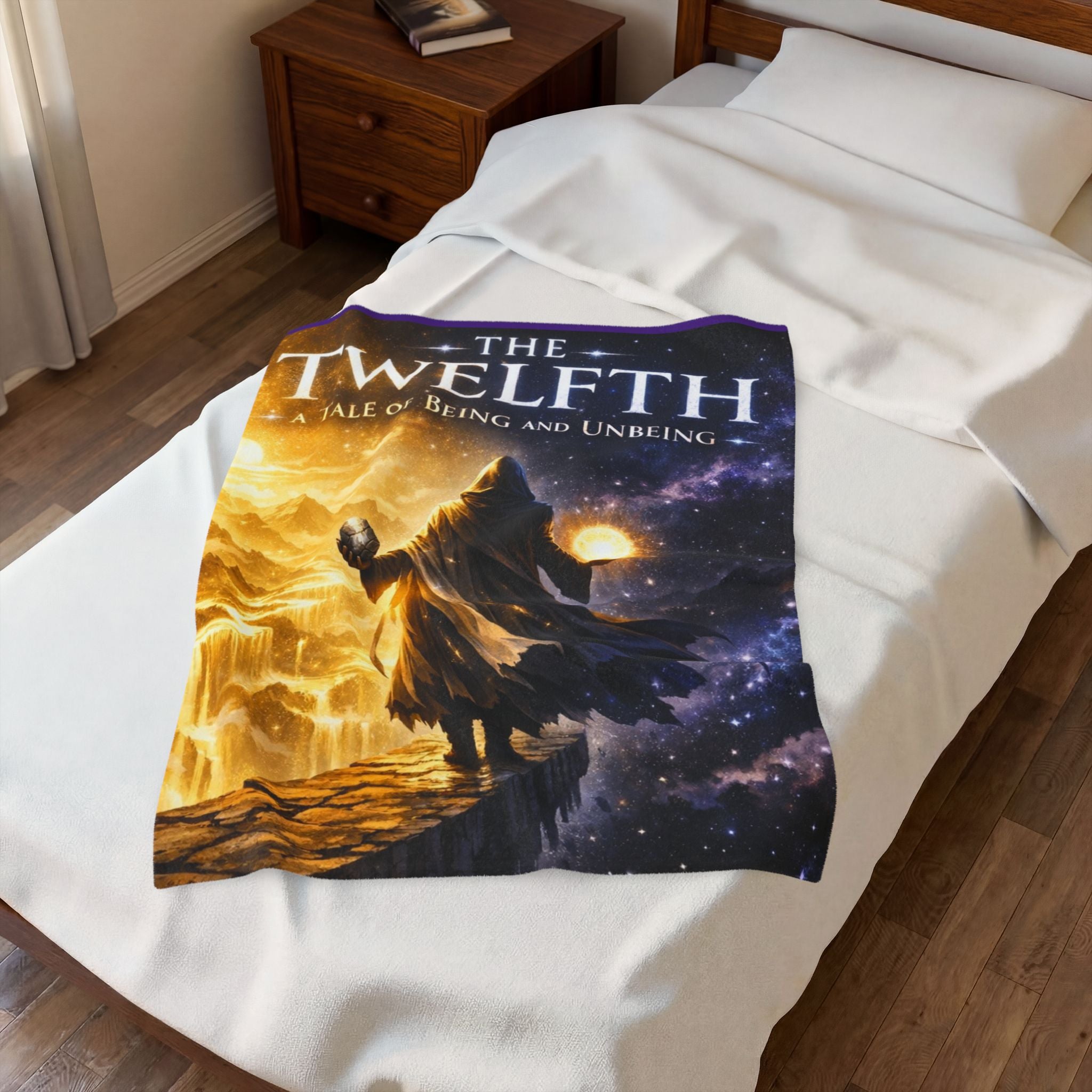 PRB Velveteen Plush Blanket — 'The Twelfth: A Tale of Being and Unbeing' Fantasy Book Cover Throw by Printify