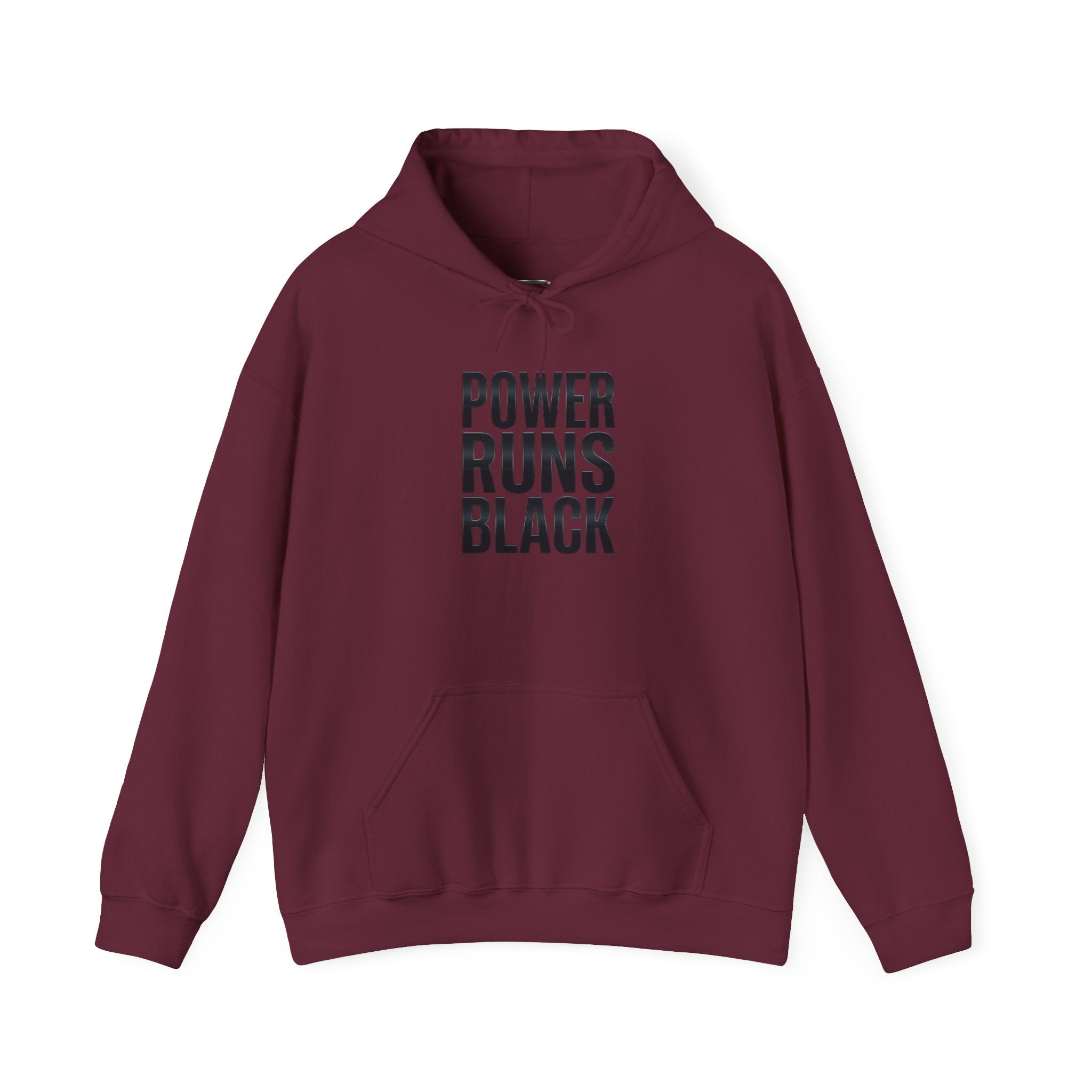Power Runs Black Hoodie — Bold Graphic Athletic Streetwear by Printify