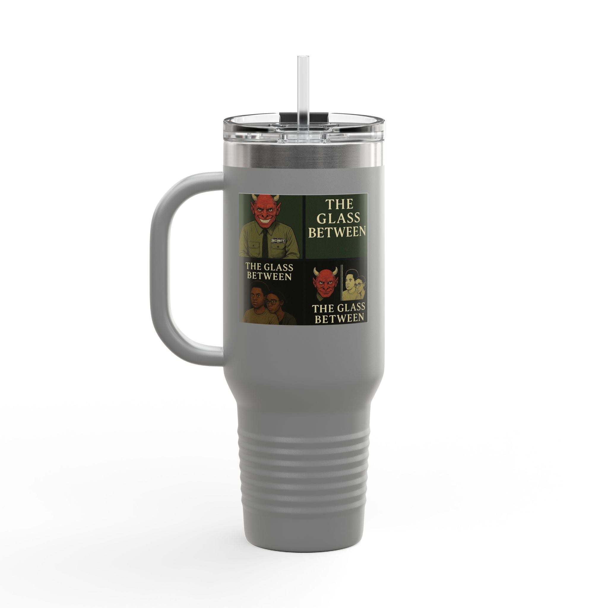 PRB The Glass Between collage travel mug | 40oz insulated tumbler by Power Runs Black