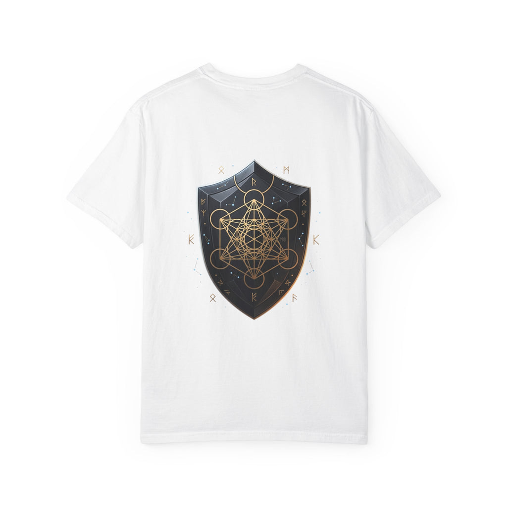 Power Runs Black Mystic Compass Disc T-Shirt — Geometric Gold & Black Emblem Tee by Printify