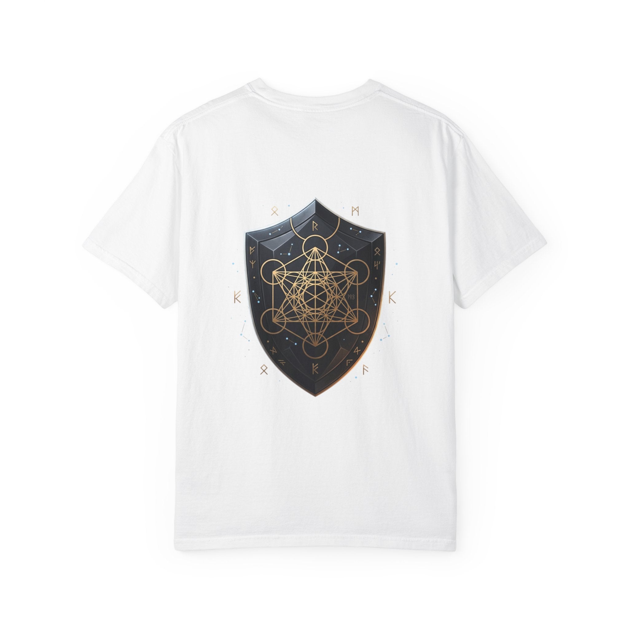 Power Runs Black Mystic Compass Disc T-Shirt — Geometric Gold & Black Emblem Tee by Printify