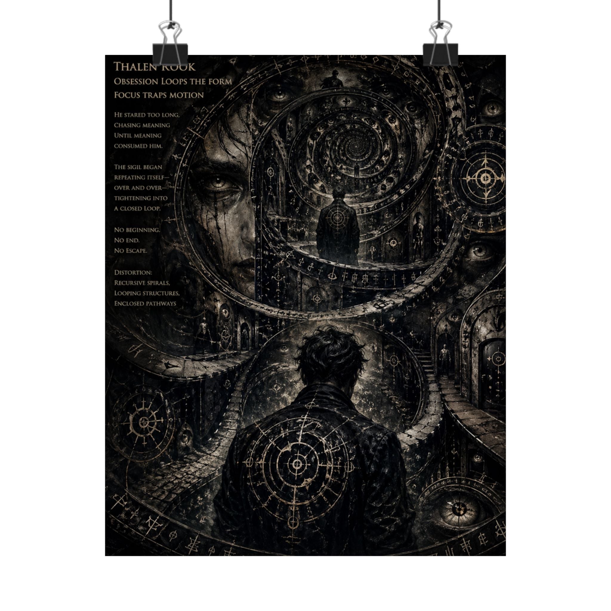 Power Runs Black Dark Surreal Poster — Spiral Dreamscape Matte Vertical Art Print by Power Runs Black