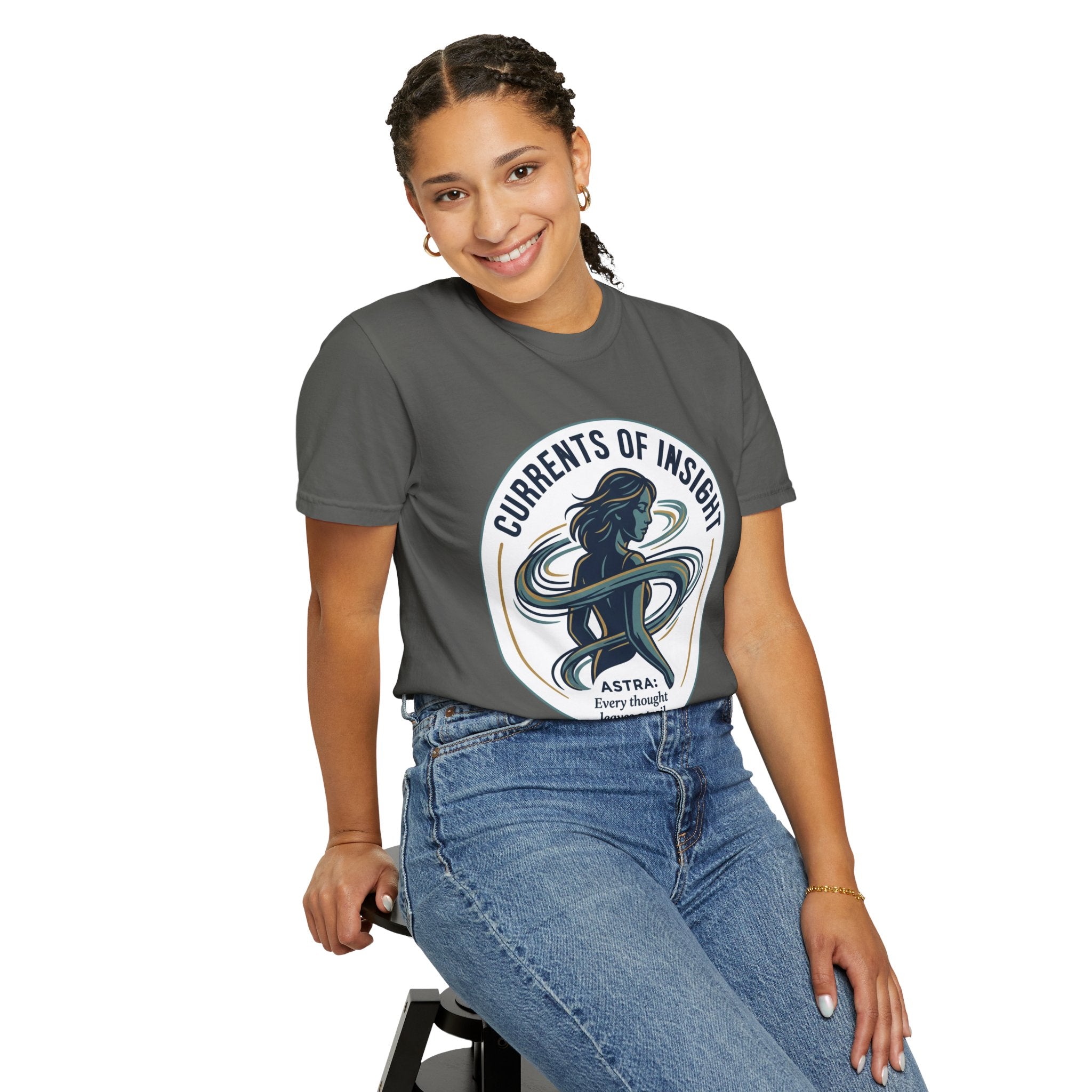 Power Runs Black Currents of Insight T-Shirt — 'Astra: Every thought leaves a trail' Graphic Tee by Power Runs Black
