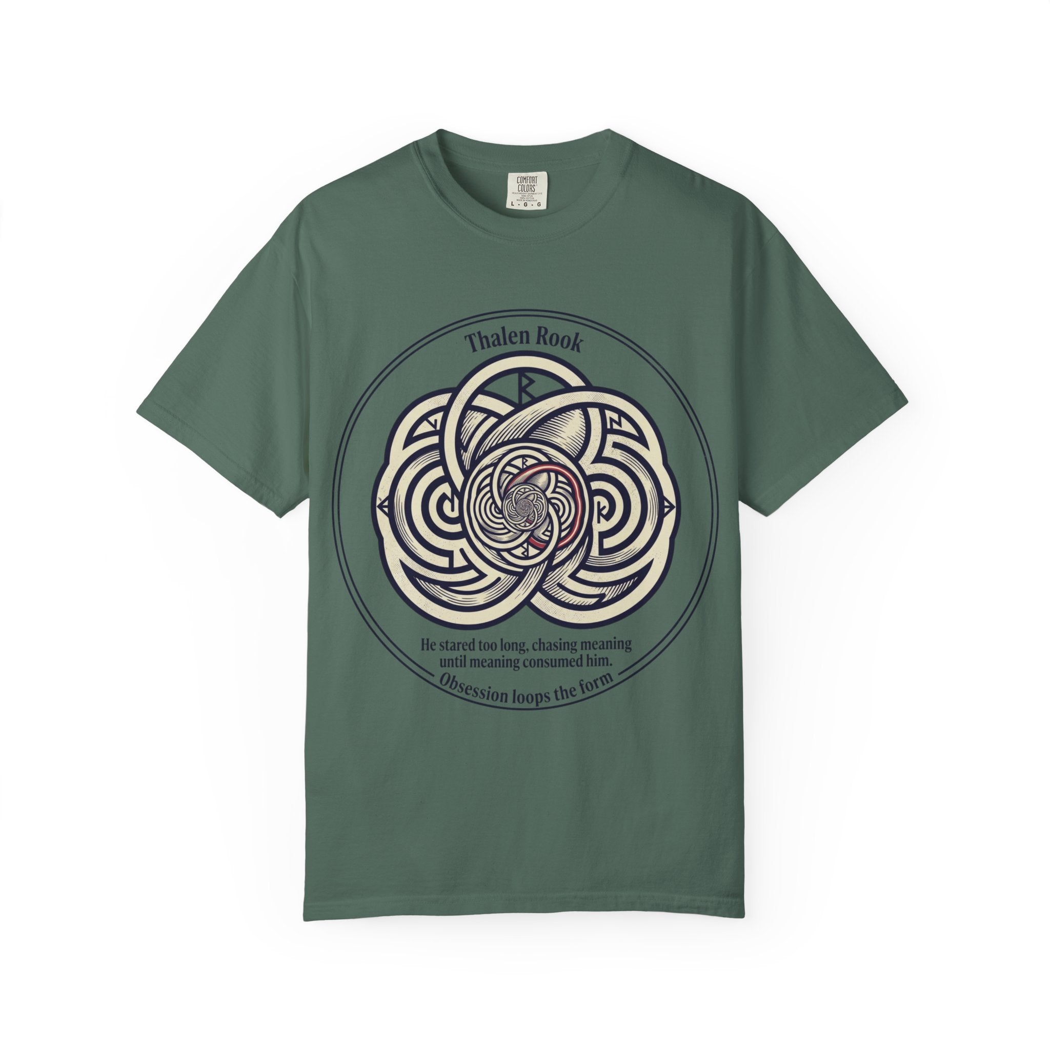 Power Runs Black PRB Thalen Rook Celtic Knot Graphic T-Shirt — "He stared too long..." Quote Tee by Power Runs Black
