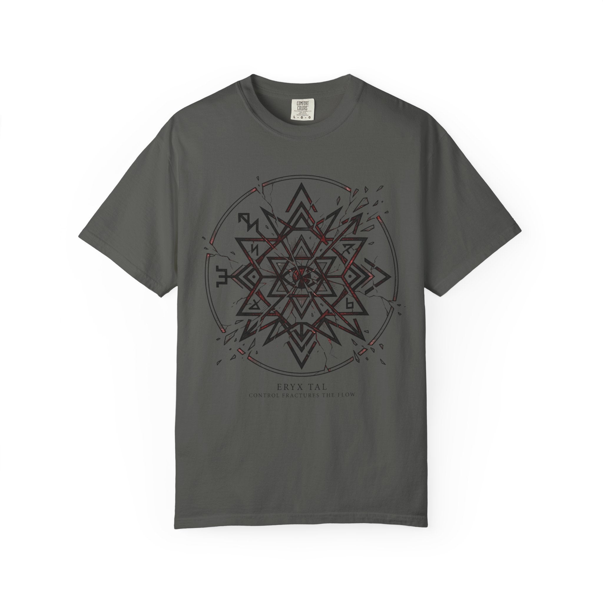 Power Runs Black PRB Eryx Tal Geometric Mandala T-Shirt — Symmetric Star Graphic Tee by Printify