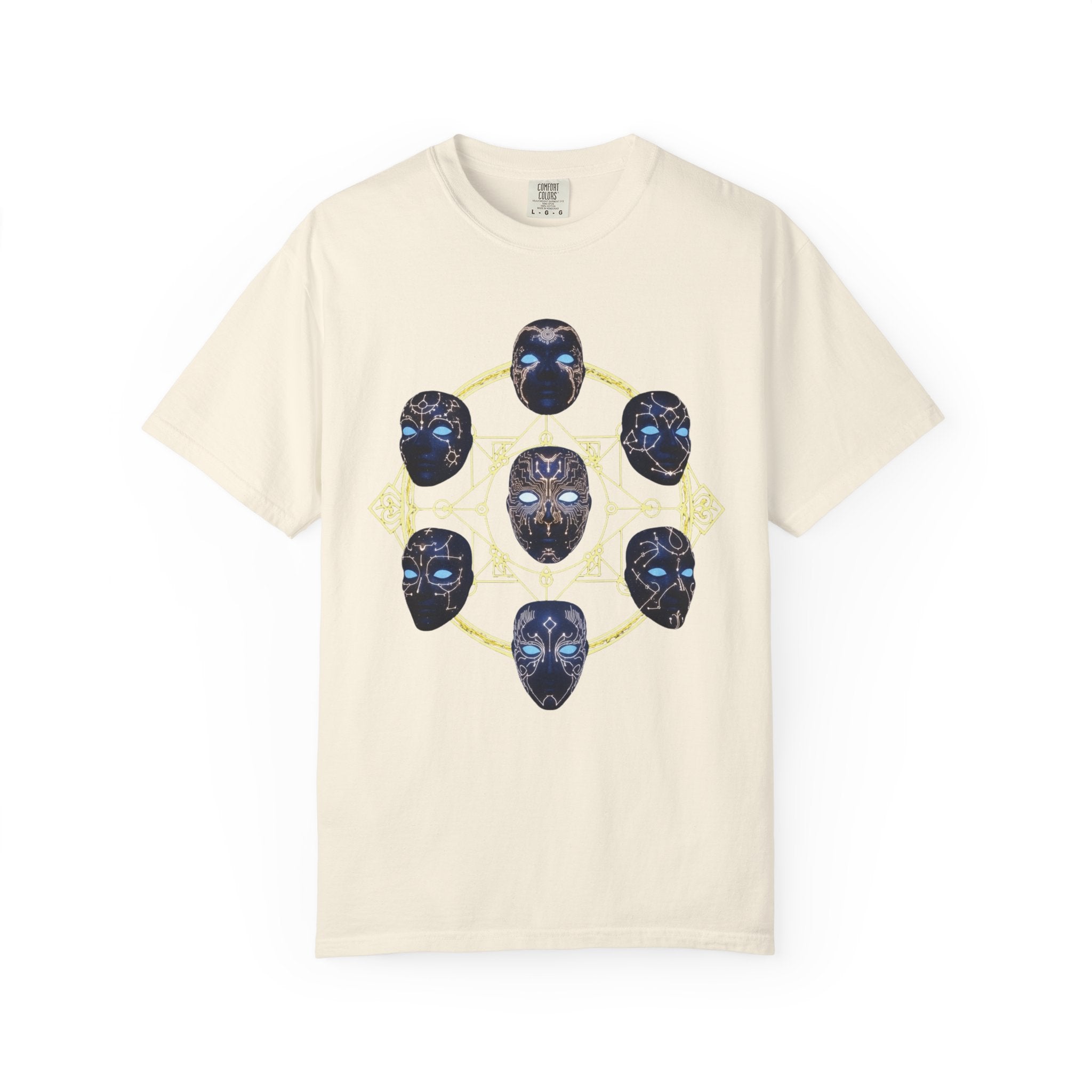 PRB Tribal Mask Circle Graphic Tee, Spiritual Afrocentric Art by Power Runs Black