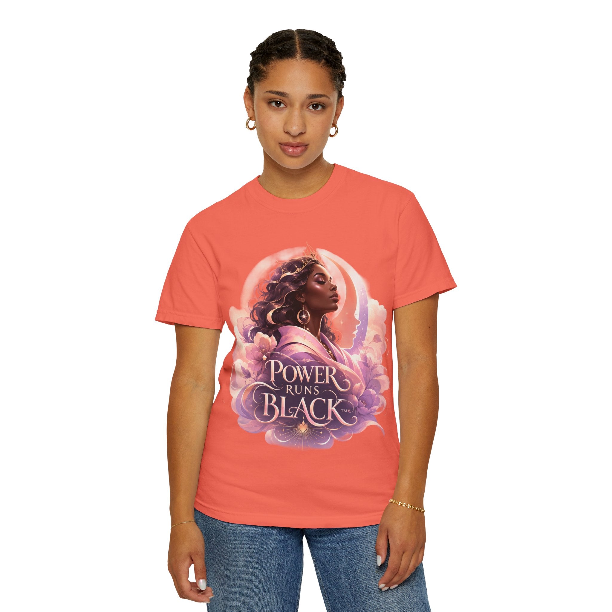 Power Runs Black graphic tee | Black woman portrait, Afro empowerment shirt by Power Runs Black
