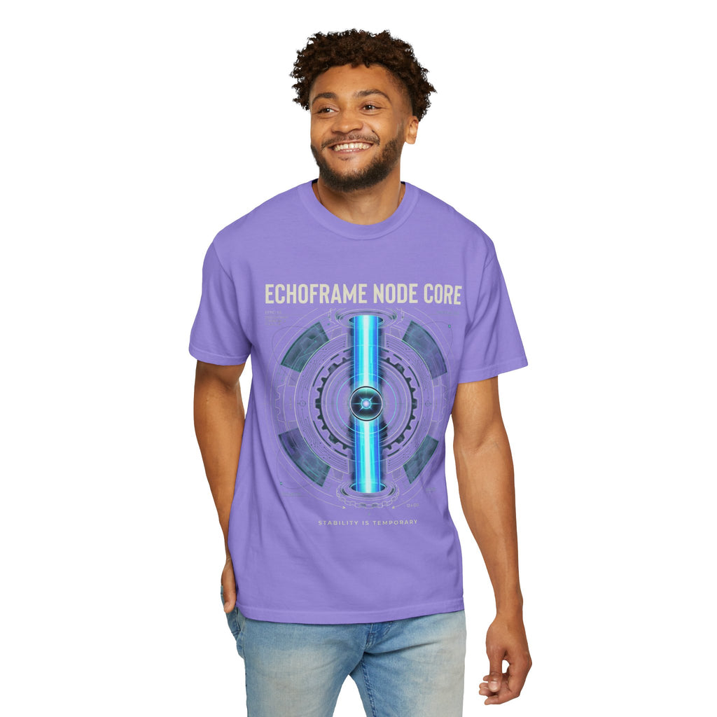 Power Runs Black PRB Echoframe Node Core T-Shirt — Futuristic Tech Graphic Tee by Power Runs Black