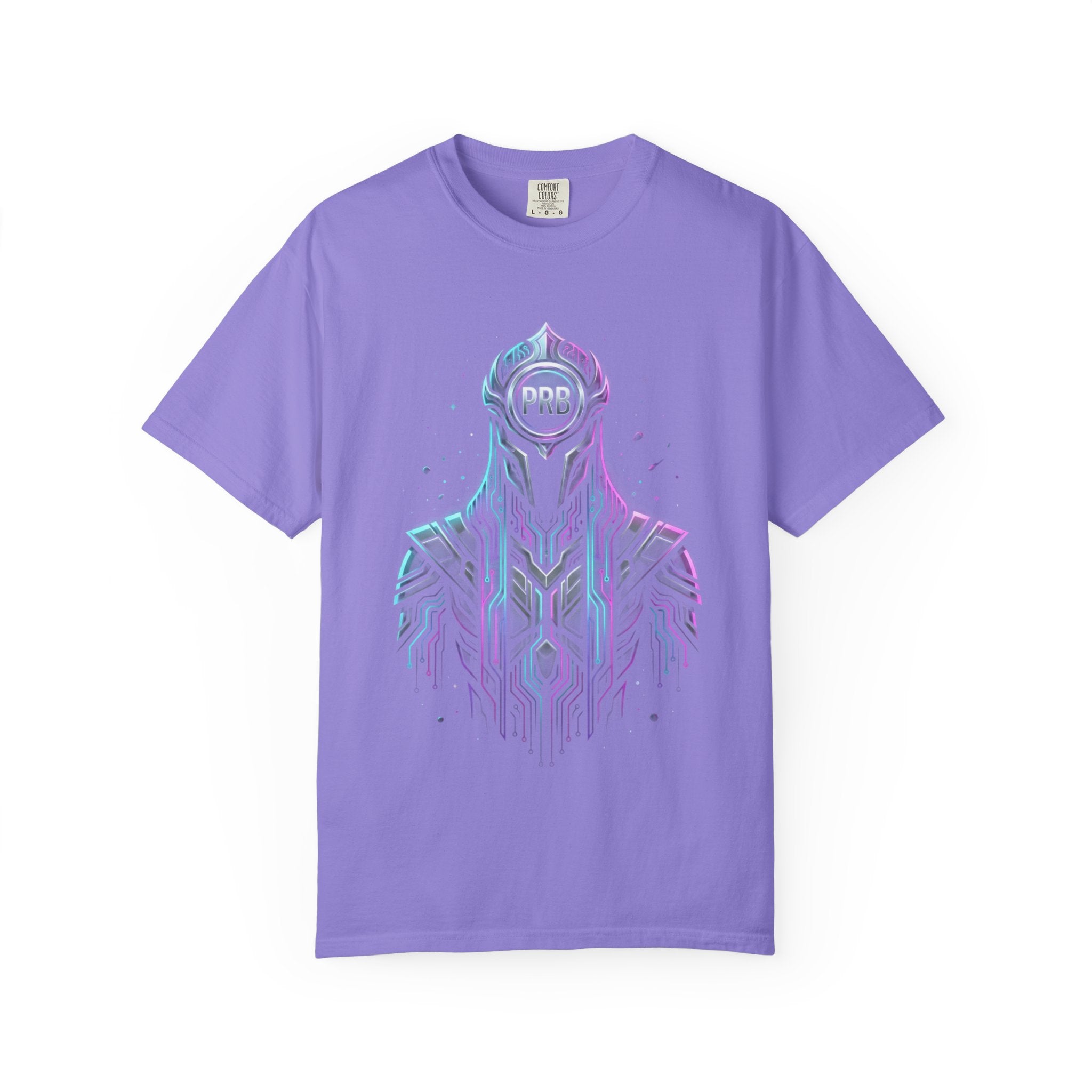 Printify PRB Machine‑Spirit Overlord 4K Futuristic Geometric Helmet T-Shirt | Neon Tech Line Art - T-Shirt