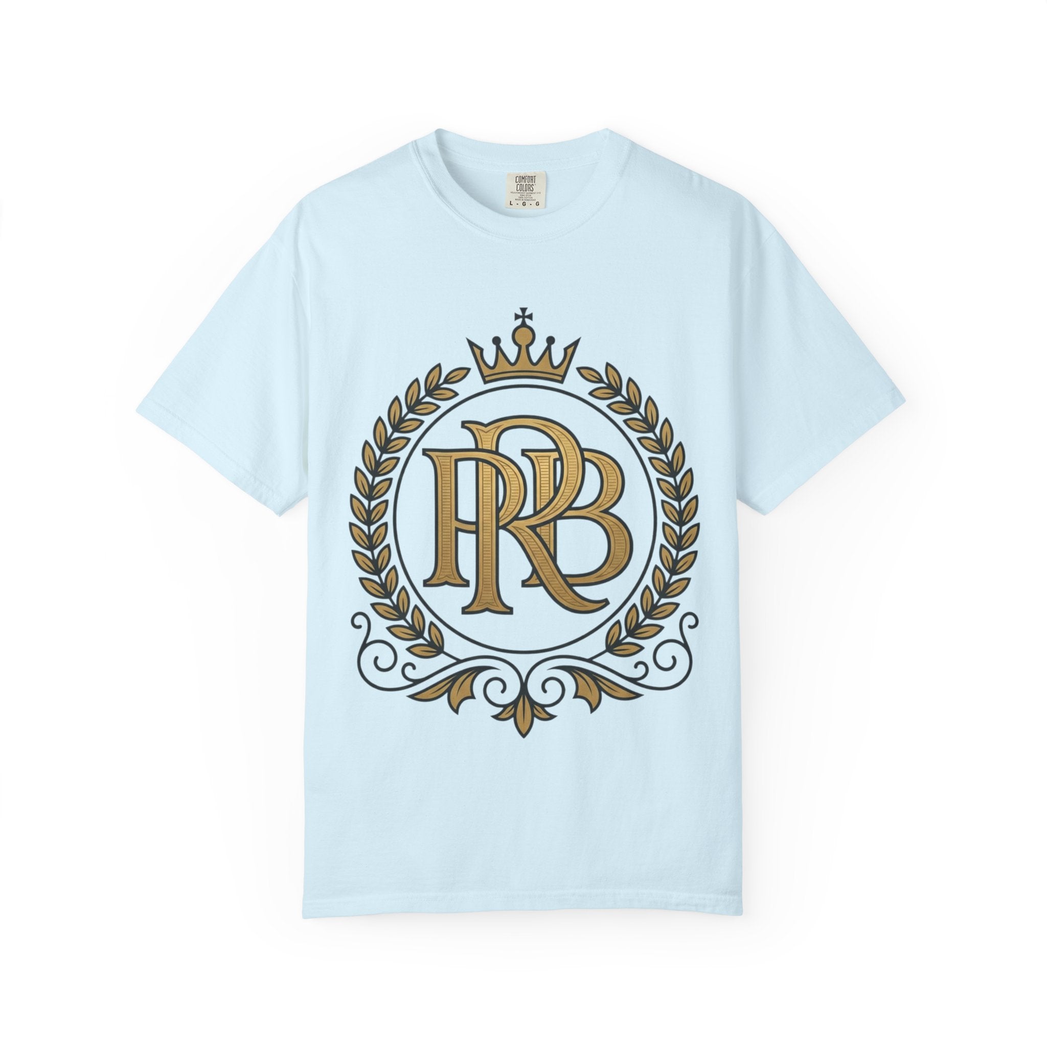 PRB Gold Monogram Crest Graphic T-Shirt | Laurel Crown Emblem Streetwear Tee by Printify