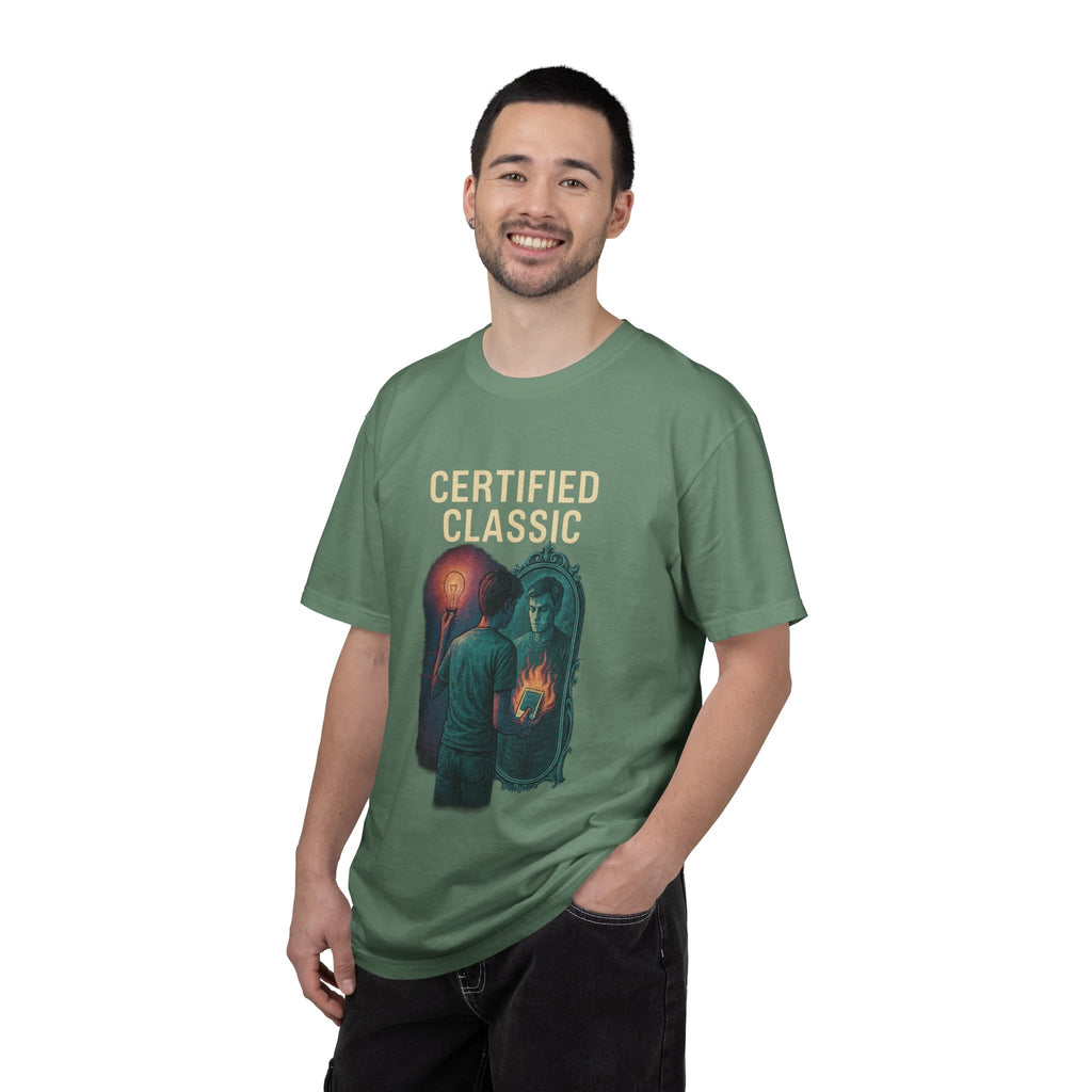 PRB Certified Classic Mirror Illustration T-shirt | Retro Mystic Artwork by Power Runs Black