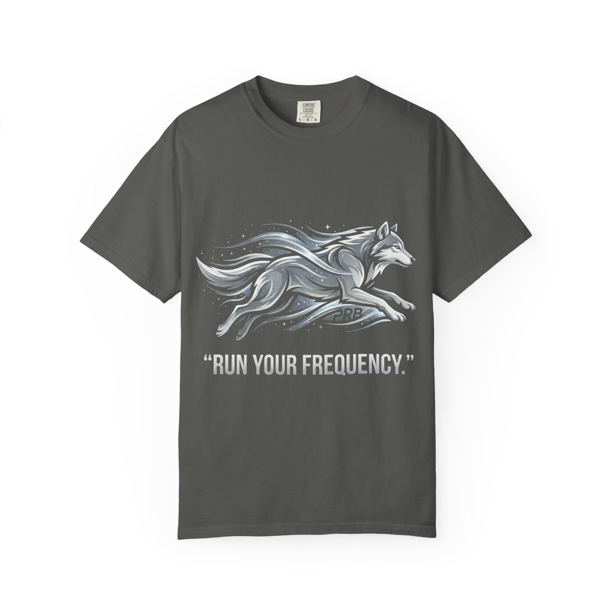 Wolf Graphic T-Shirt — 'Run Your Frequency' Motivational Tee by Printify
