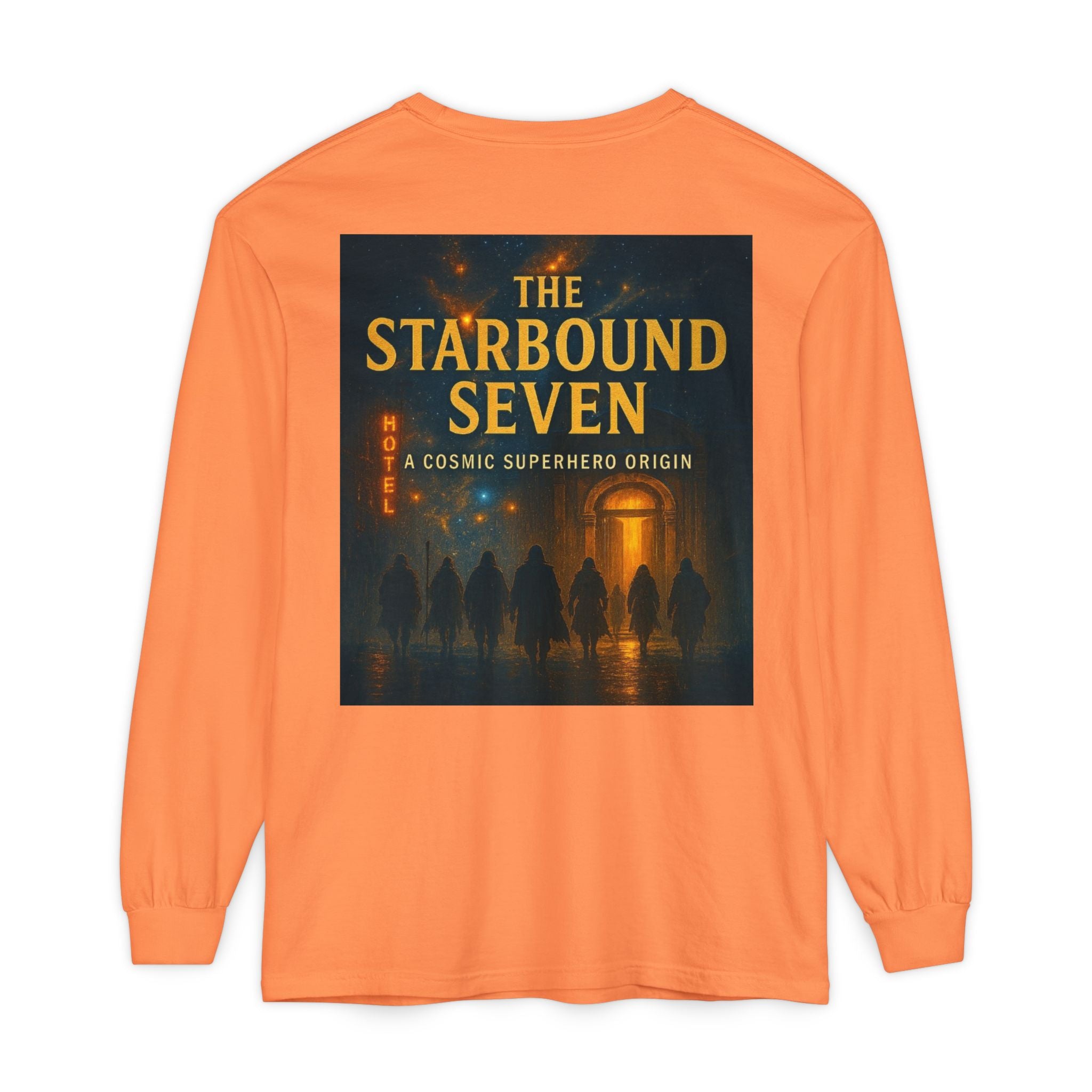 PRB The Starbound Seven graphic long sleeve shirt | cosmic superhero poster by Power Runs Black