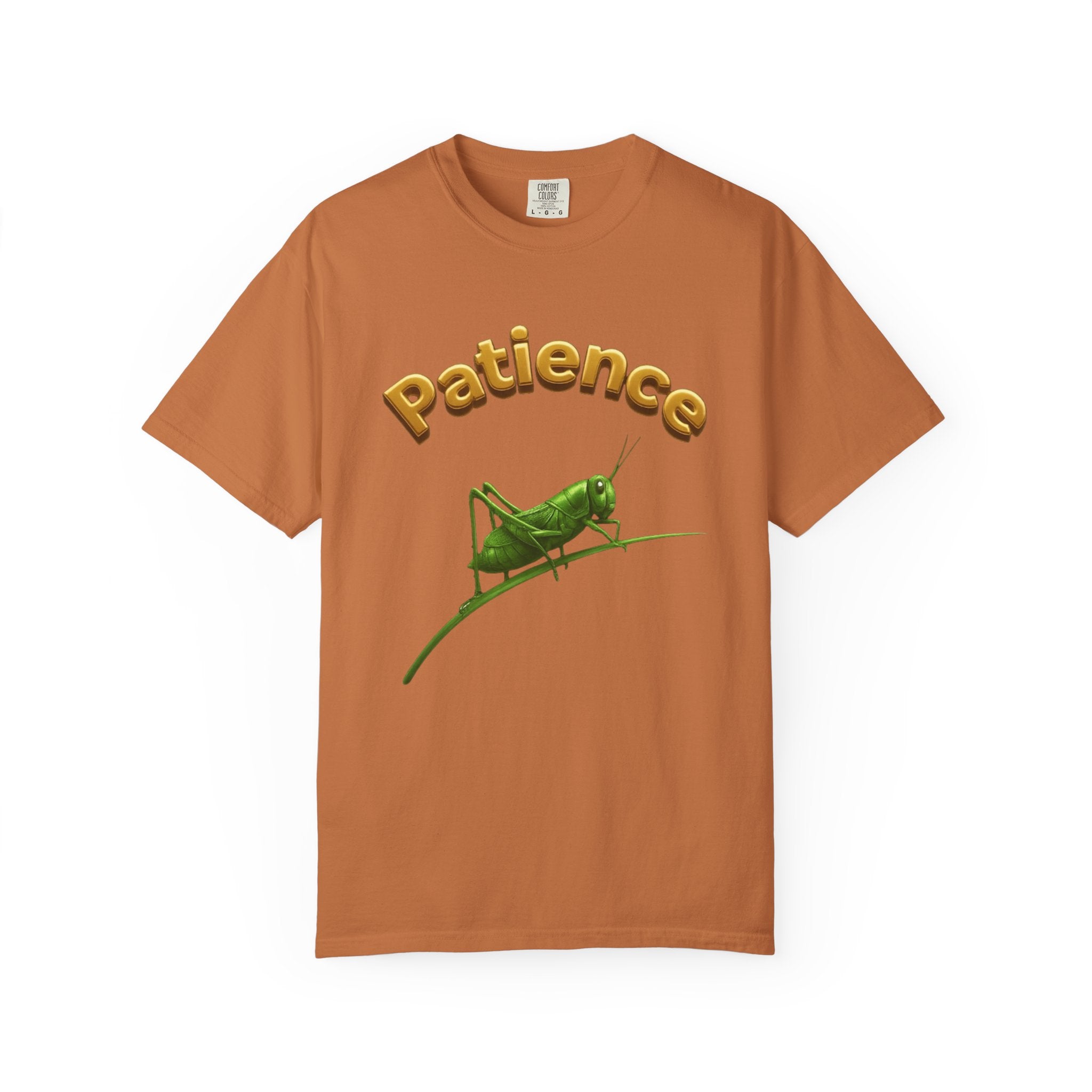 PRB Patience Grasshopper T-shirt | Green Grasshopper Illustration, Positive Quote by Printify