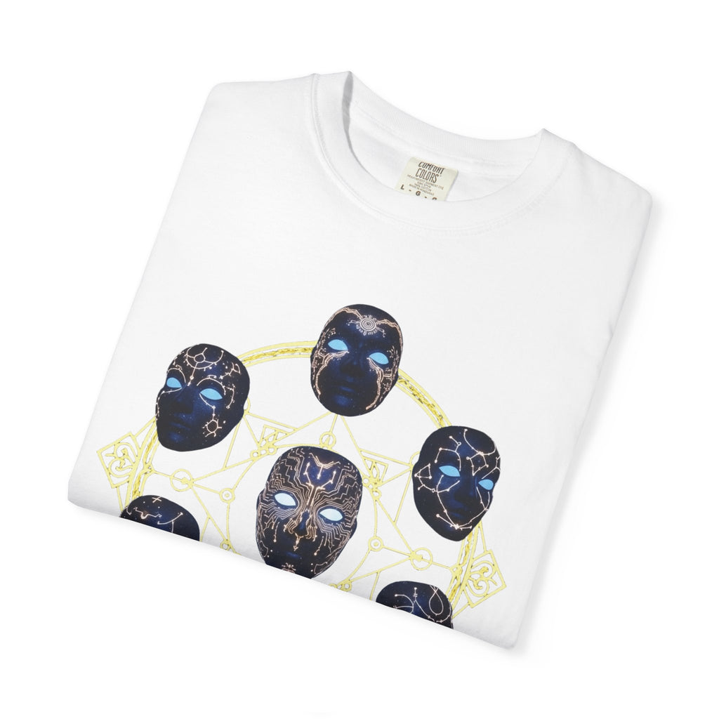 PRB Tribal Mask Circle Graphic Tee, Spiritual Afrocentric Art by Power Runs Black