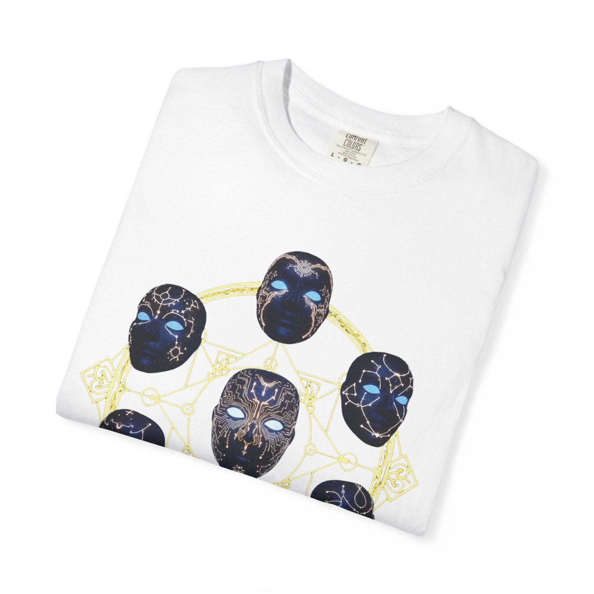PRB Tribal Mask Circle Graphic Tee, Spiritual Afrocentric Art by Printify