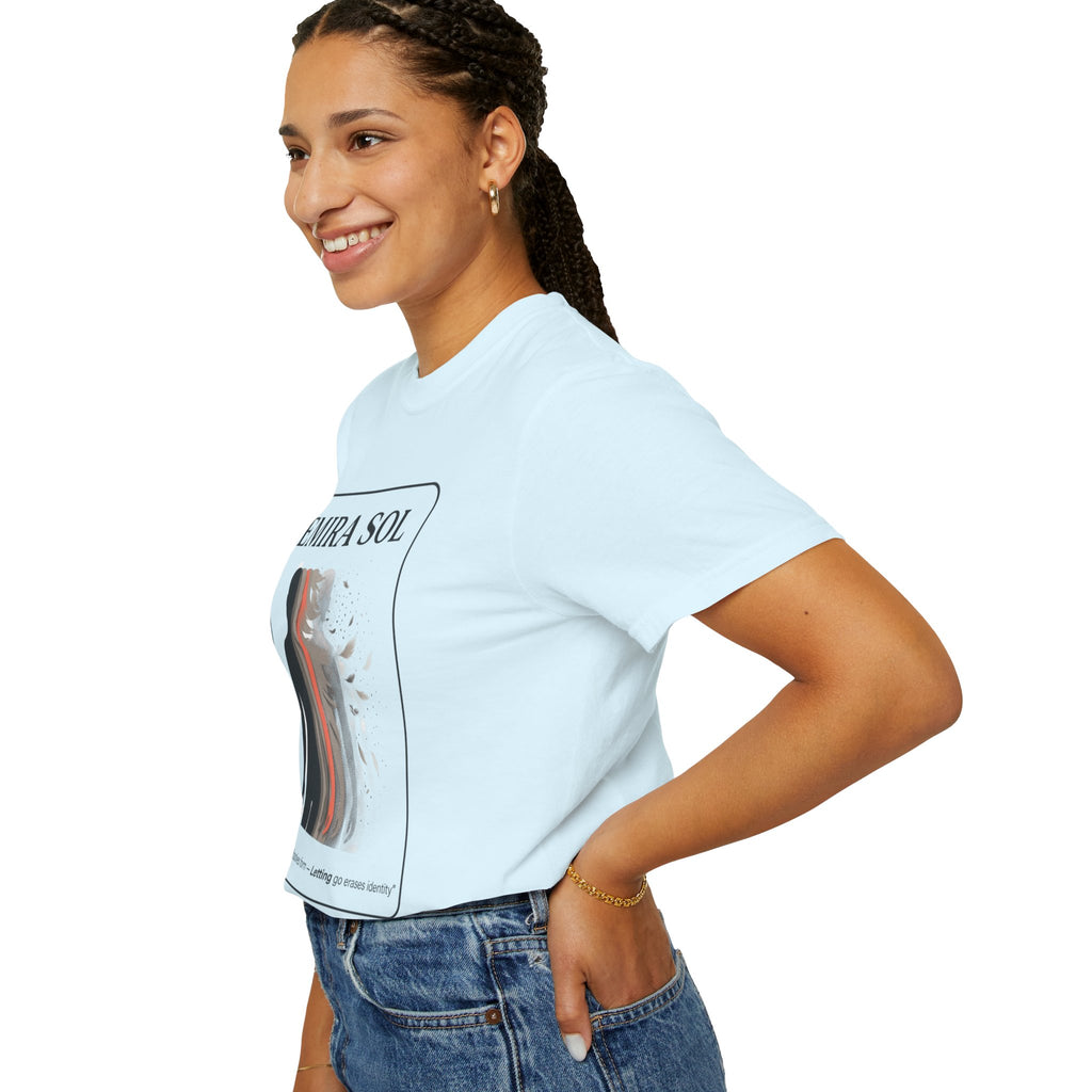Power Runs Black PRB Emira Sol Graphic T-Shirt — Silhouette Art "Release Shadows" Tee by Printify