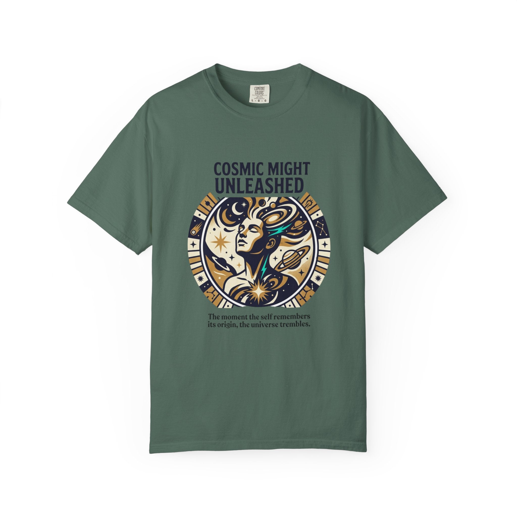 PRB Starforged Flex Cosmic Might Unleashed Graphic T-Shirt — Celestial Stag Astrology Tee by Power Runs Black