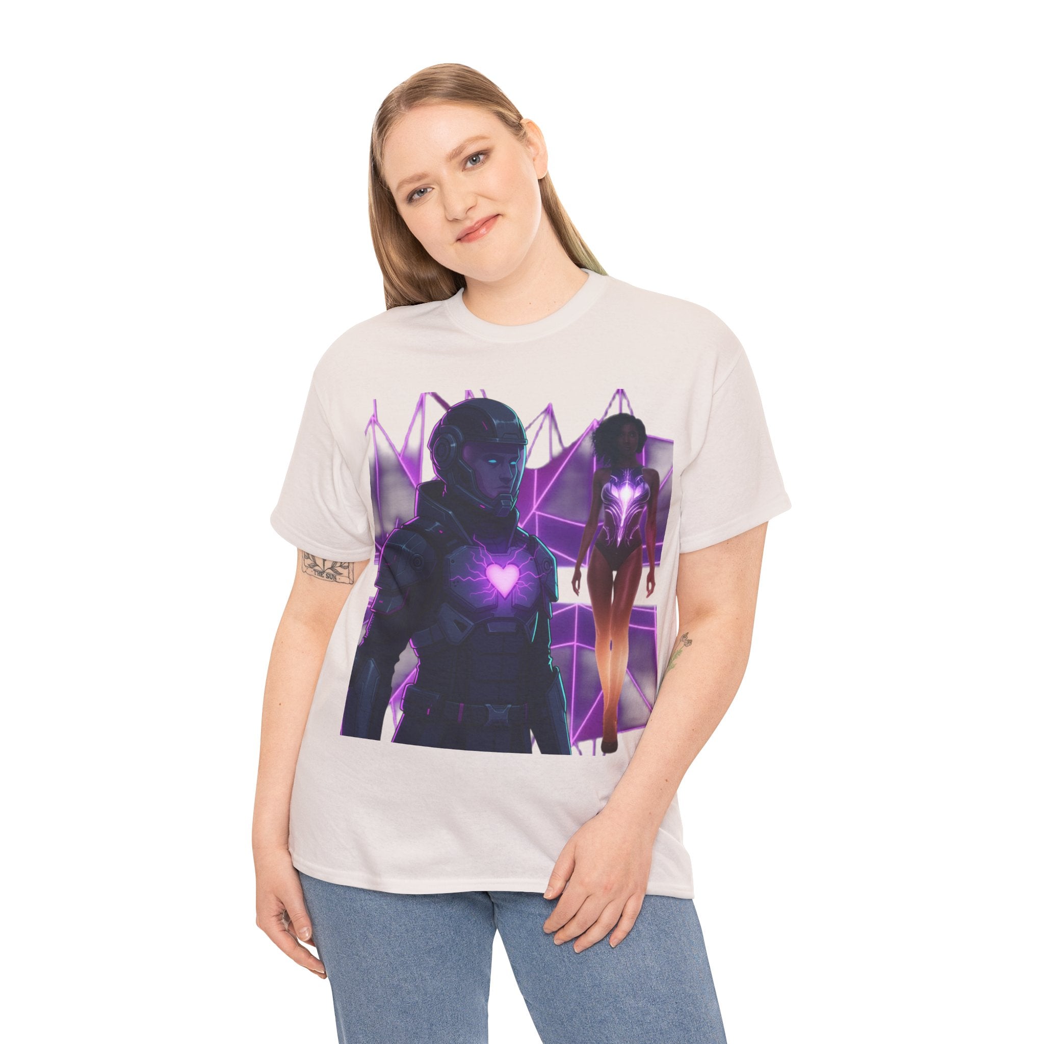 Power Run Black PRB Pretty Rich Bitch The Collection Purple Heart Cyberpunk Knight T-Shirt | Futuristic Armor Sci‑Fi Tee by Printify