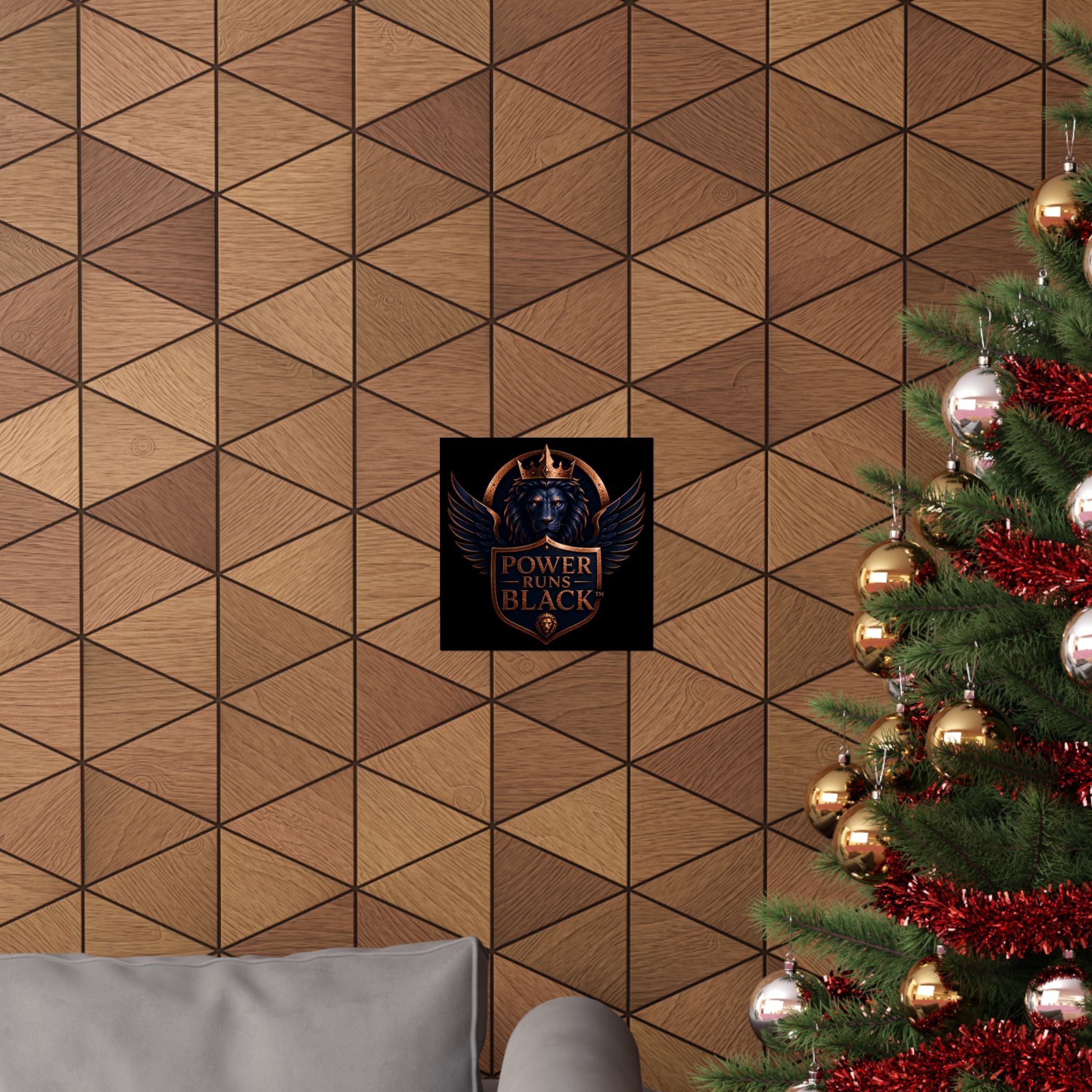 Power Runs Black Matte Poster — Regal Lion Crest Wall Art by Power Runs Black