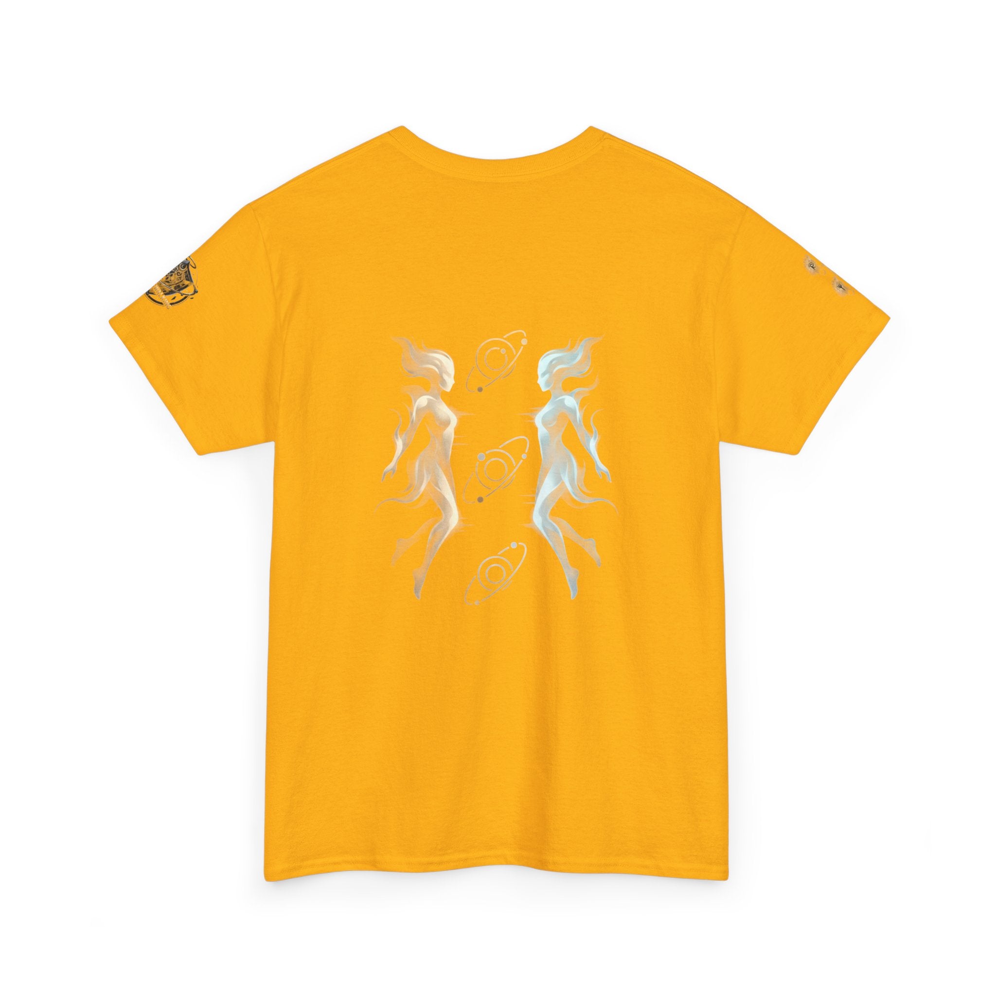 Power Runs Black Gemini Spirit Tee — Twin Sun & Moon Celestial Graphic T-Shirt by Printify